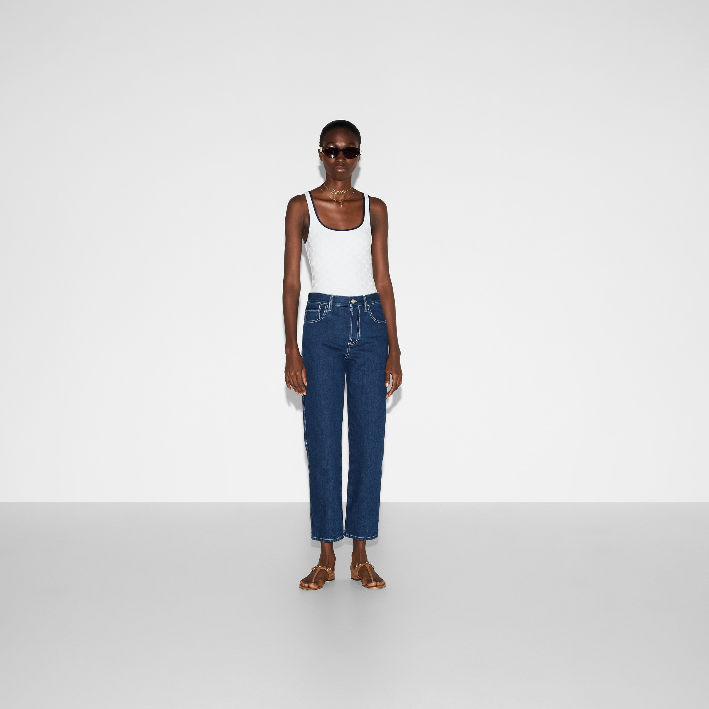 Slim cropped fit lasered denim pants - 2