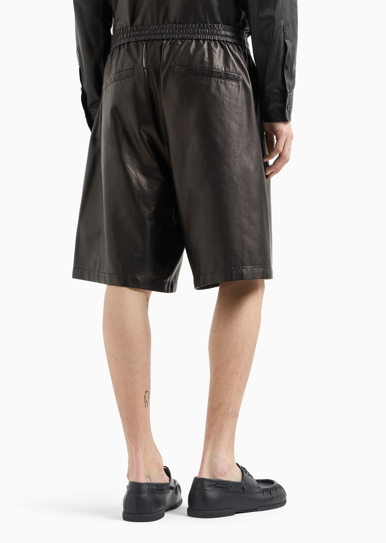 Elasticated-waist Bermuda shorts in glove-quality nappa lambskin - 3