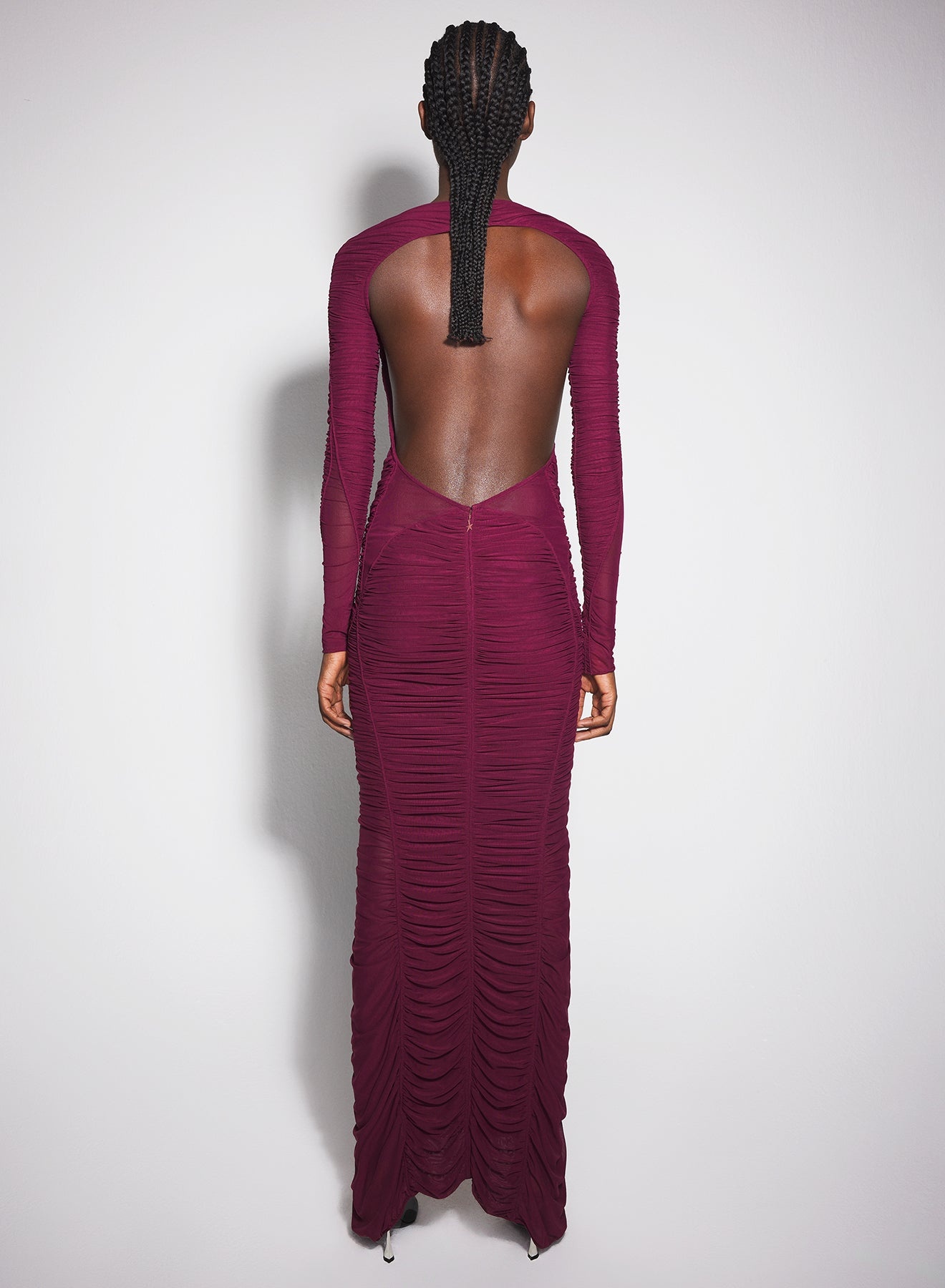burgundy ruched gown - 2