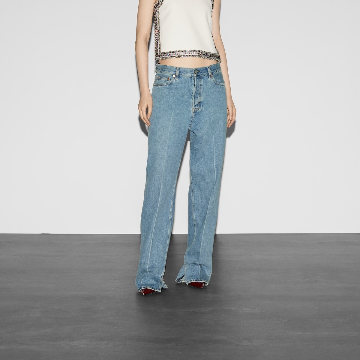 Denim pant with Gucci label - 3