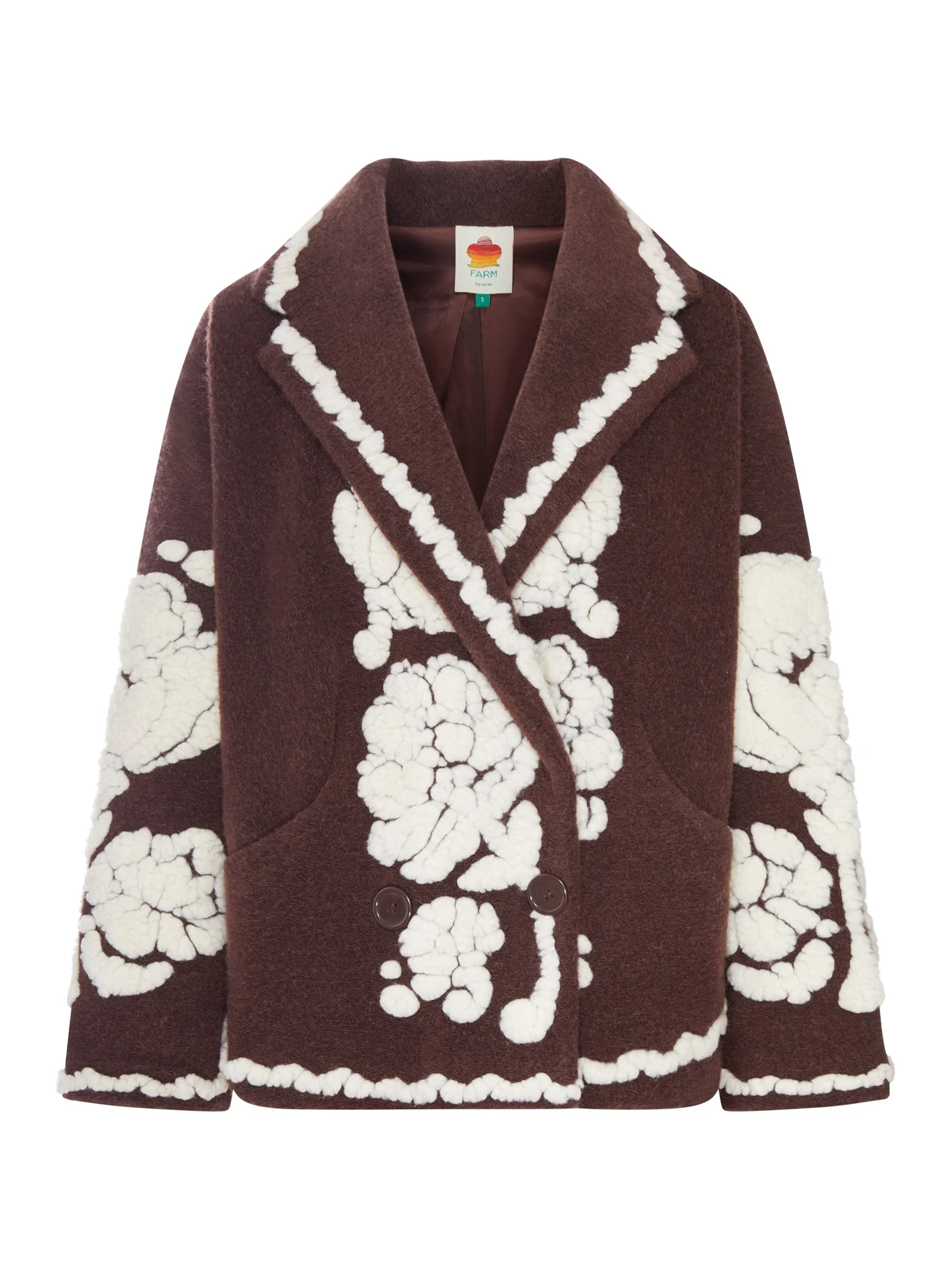BROWN COAT WITH A CONTRASTING FLORAL PATTERN - 1