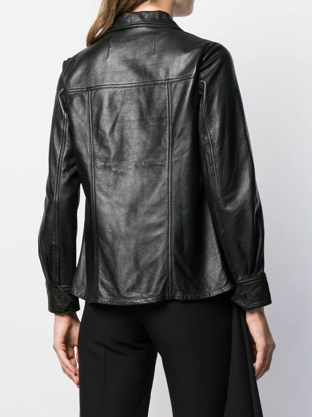 smooth leather overshirt - 4