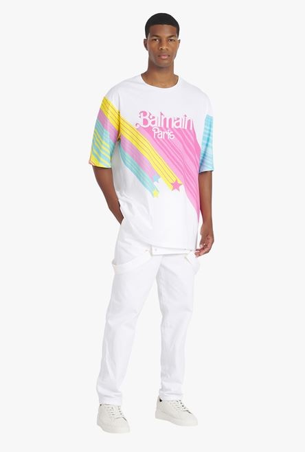 Balmain x Barbie - Oversized multicolor eco-designed cotton T-shirt with pink Balmain logo print - 2