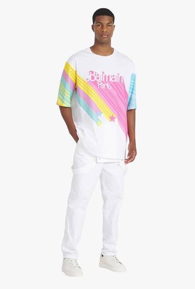 Balmain Balmain x Barbie - Oversized multicolor eco-designed cotton T-shirt with pink Balmain logo print outlook