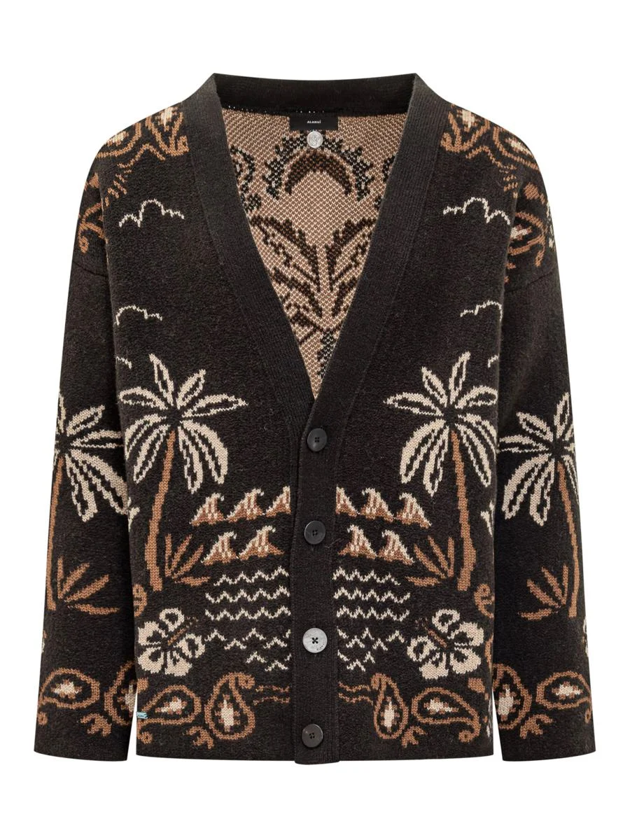 Alanui Alanui Black Cardigan With Tropical Pattern - 1