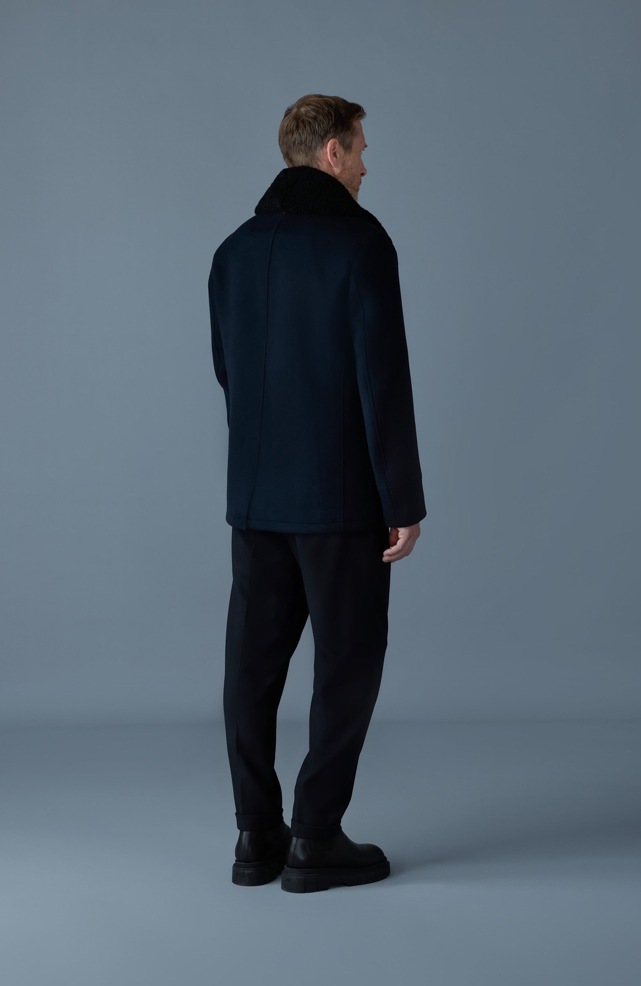COLE wool double-breasted jacket with shearling collar - 4