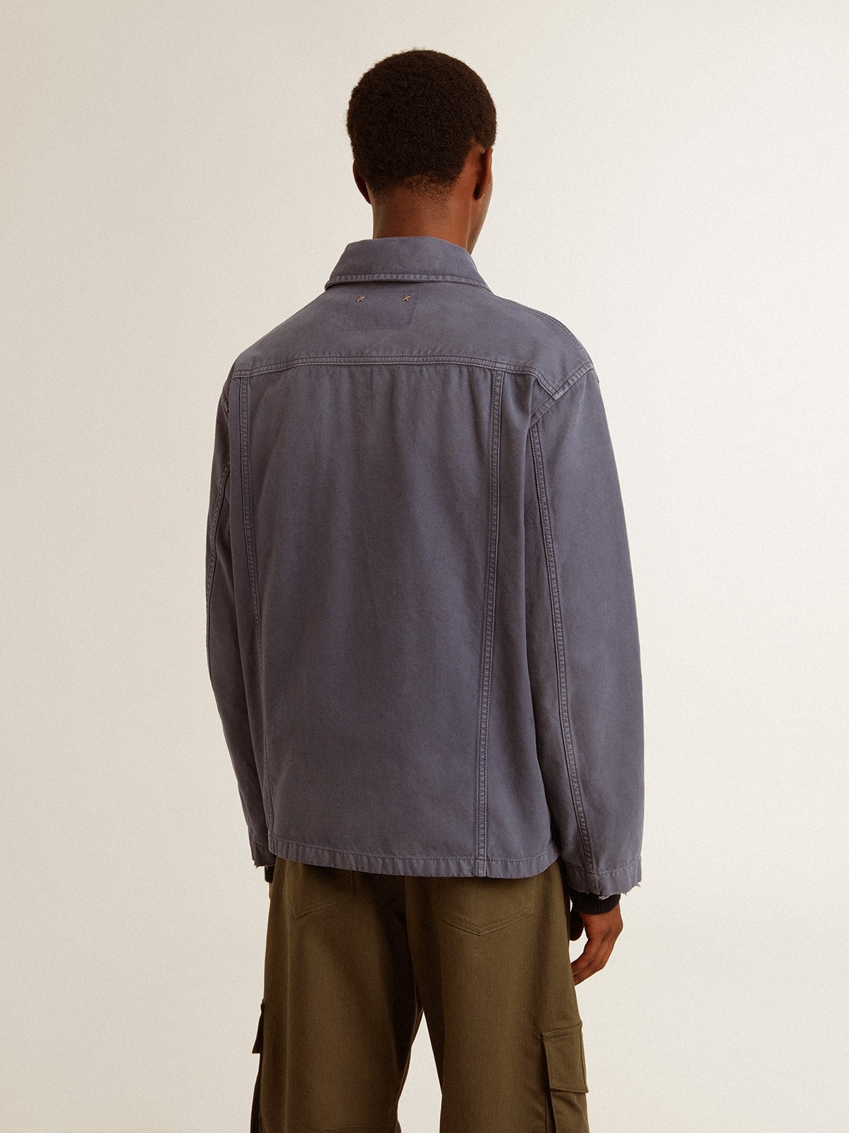 Men's blue jacket in denim cotton with distressed treatment - 4