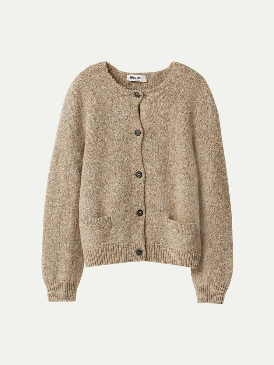 Wool Distressed Scoop-Neck Cardigan - 1