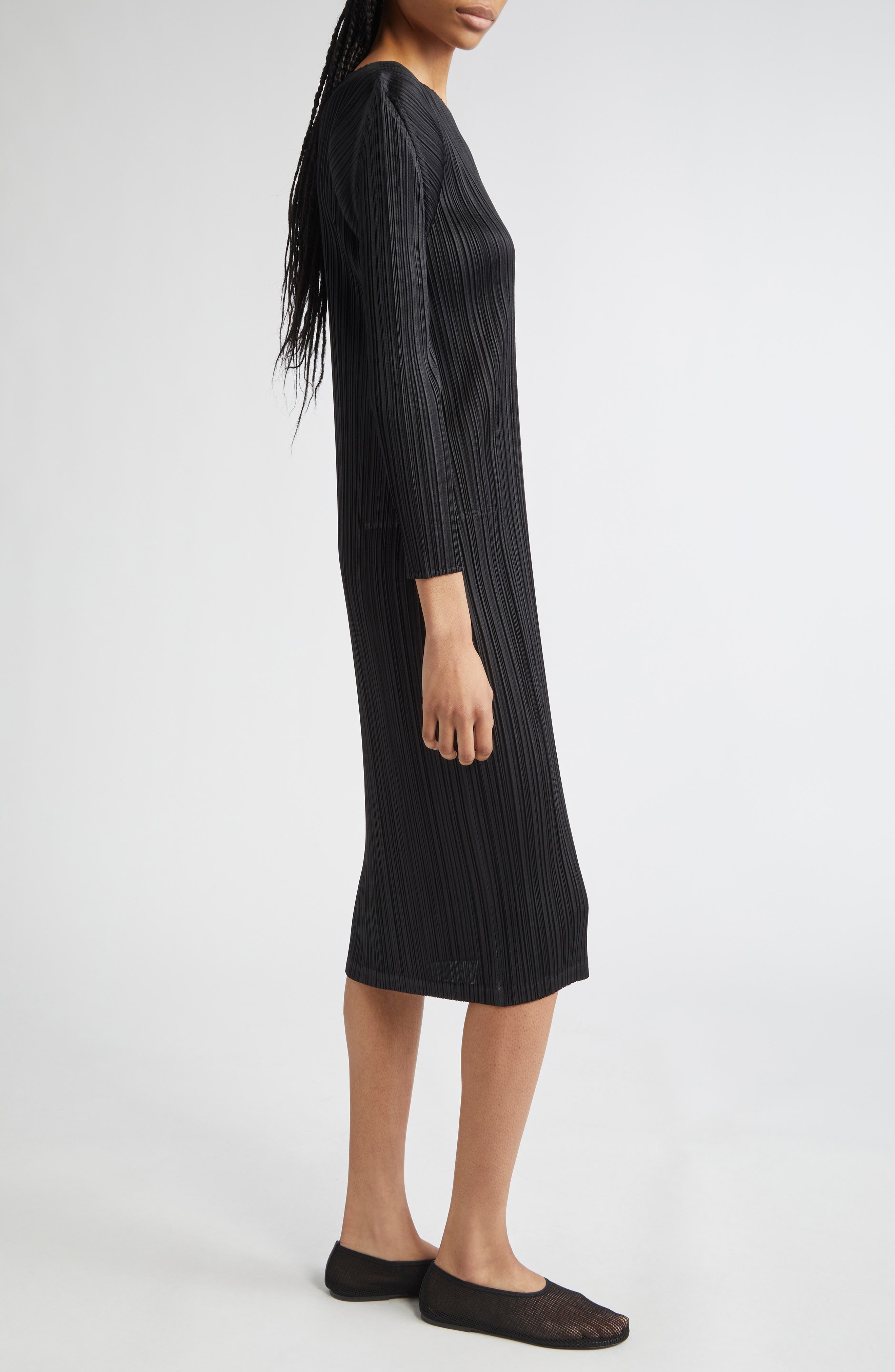 Pleats Please Issey Miyake Monthly Colors February Pleated Long Sleeve Midi Dress in Black at Nordst - 3