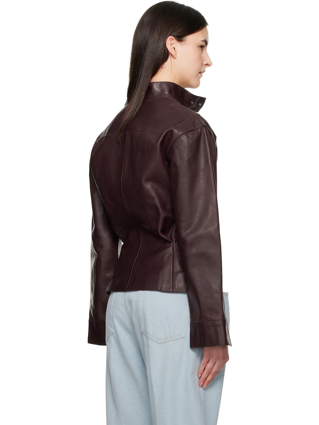 Burgundy Sculptural Leather Jacket - 3
