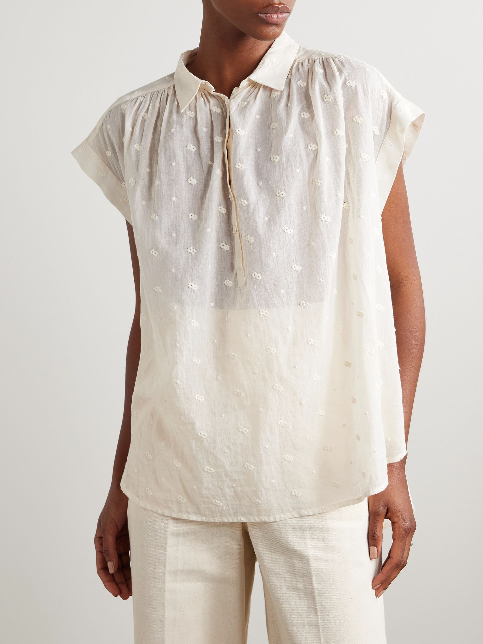 Normandy embroidered cotton-voile blouse Ivory - 3