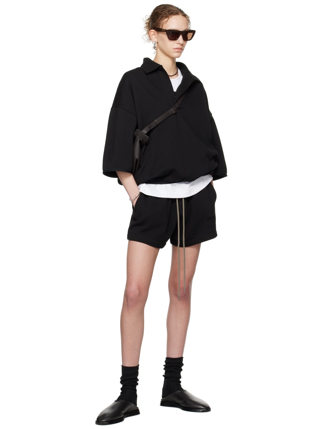 Black Spread Collar Polo - 5