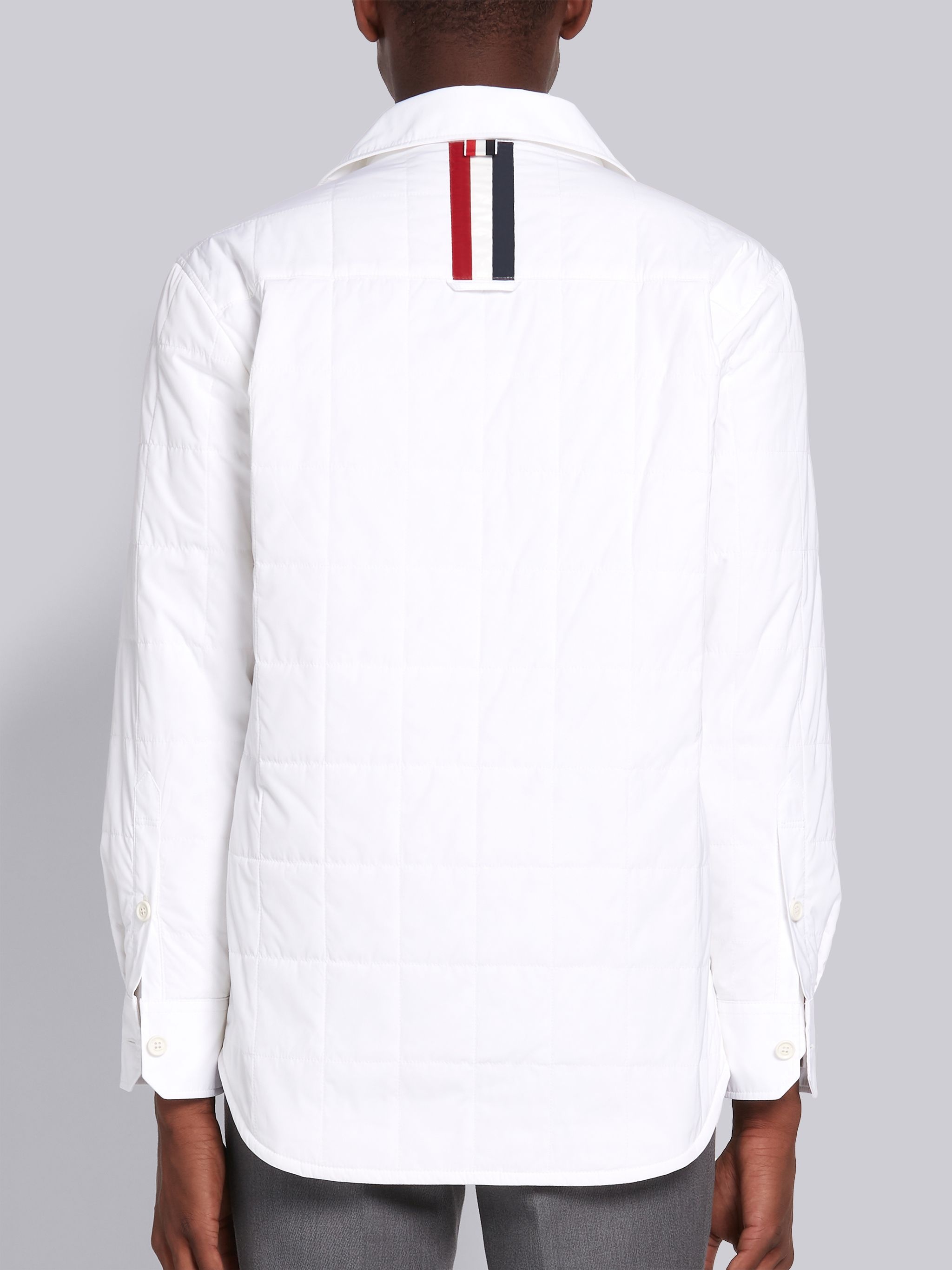 White Down Filled Poly Twill Upper Center Back Stripe Shirt Jacket - 2