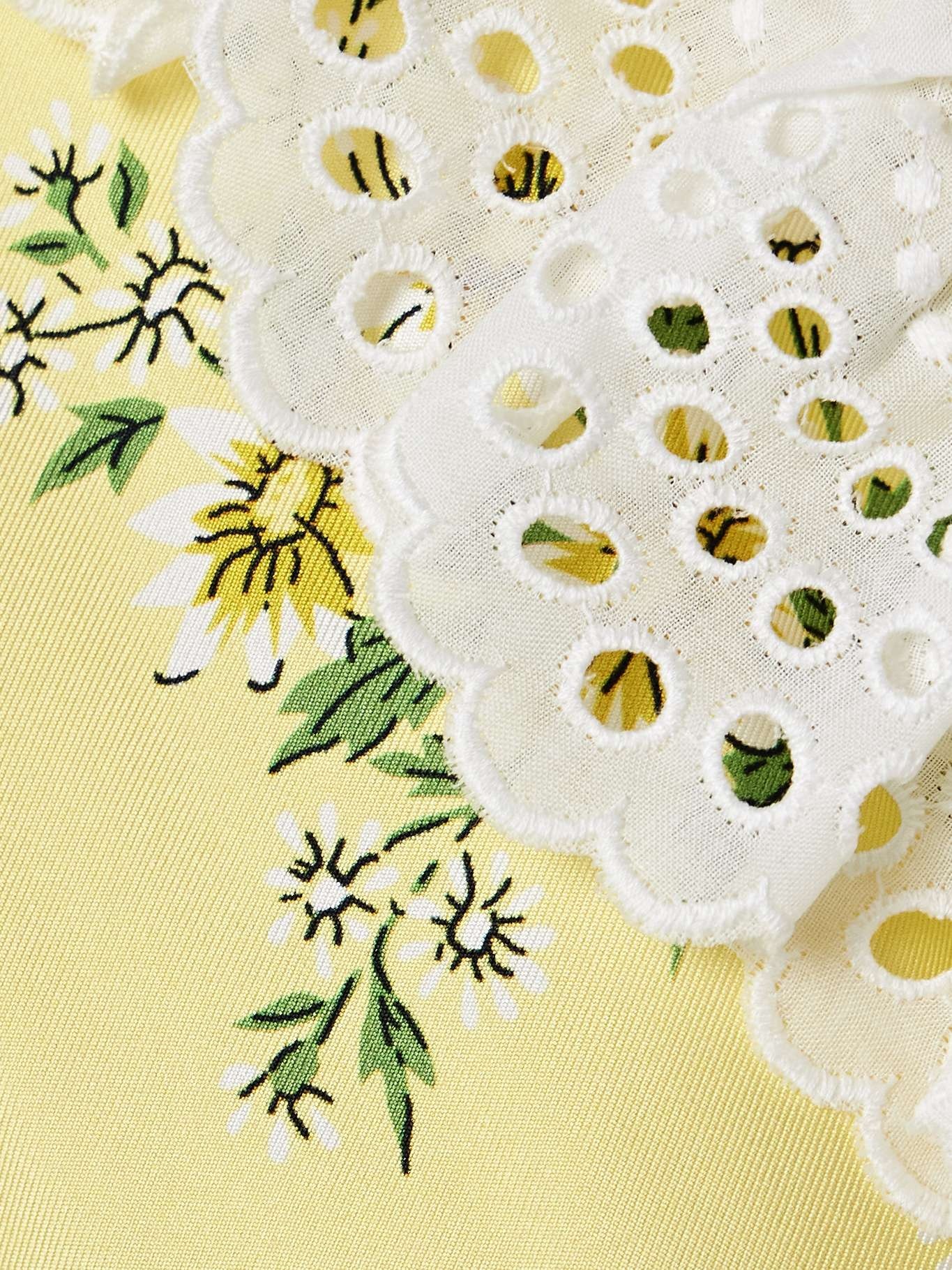 Belted broderie anglaise cotton-trimmed floral-print silk-twill mini dress Yellow - 4