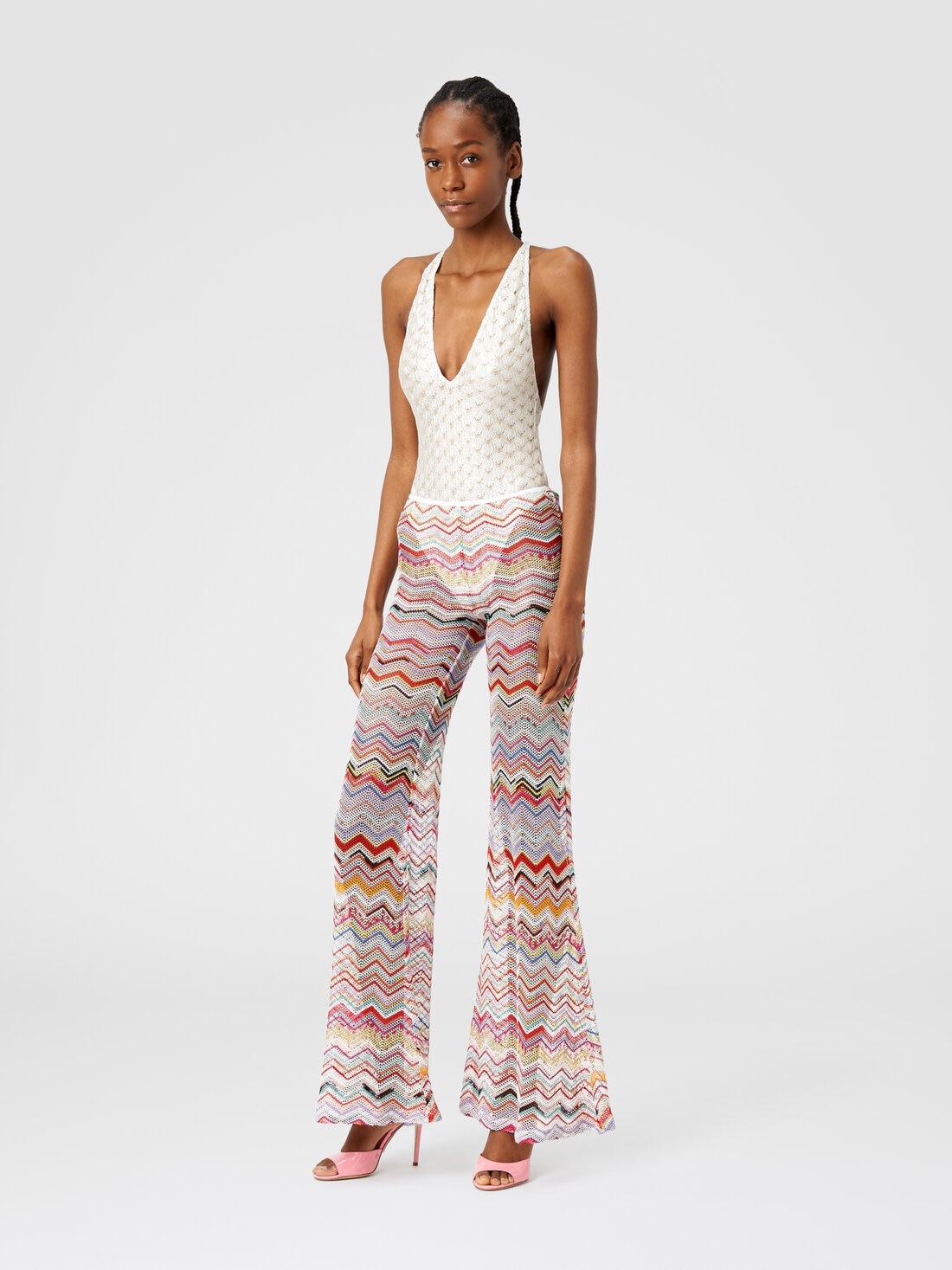 Flared trousers in zigzag crochet with lurex - 2