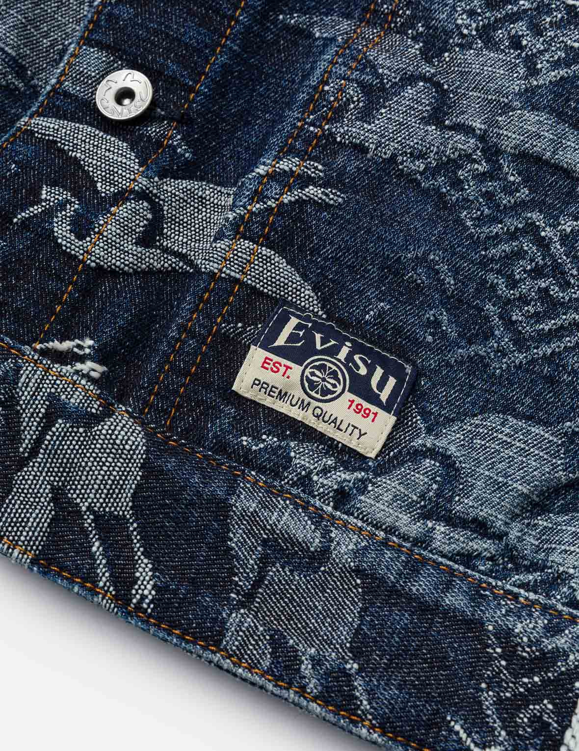 Allover Seagull Cranes Jacquard Loose Fit Denim Jacket - 10