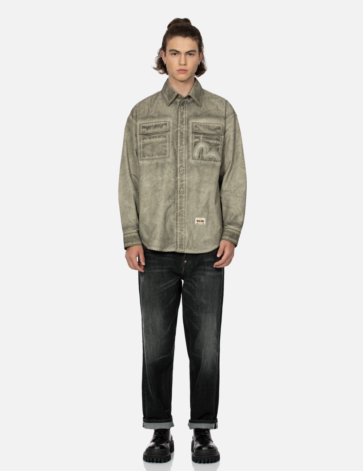 Washed Seagull Embroidery Fashion Fit Jeans - 6