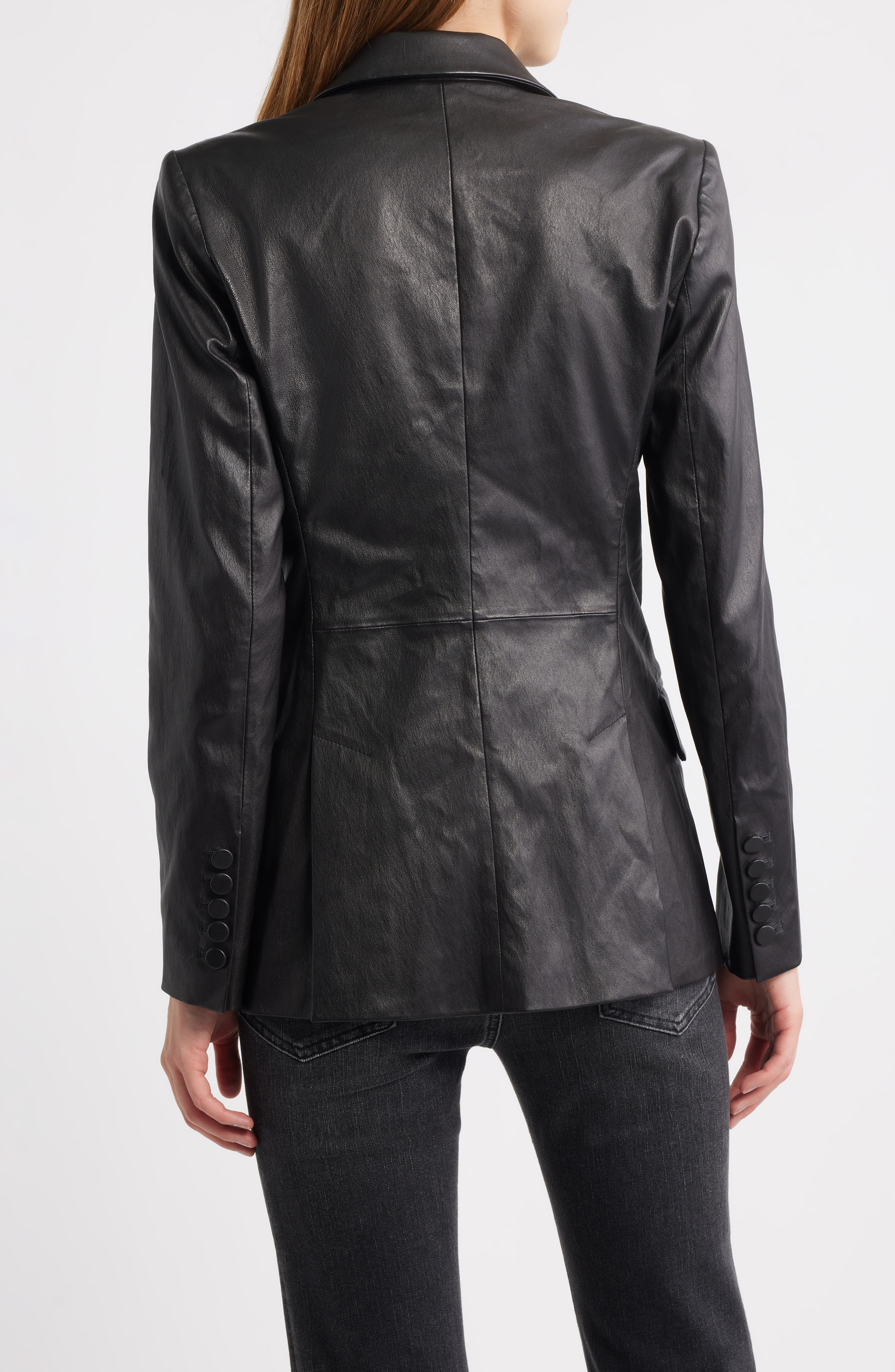 FRAME The Peak Lapel Faux Leather Blazer in Black at Nordstrom - 2