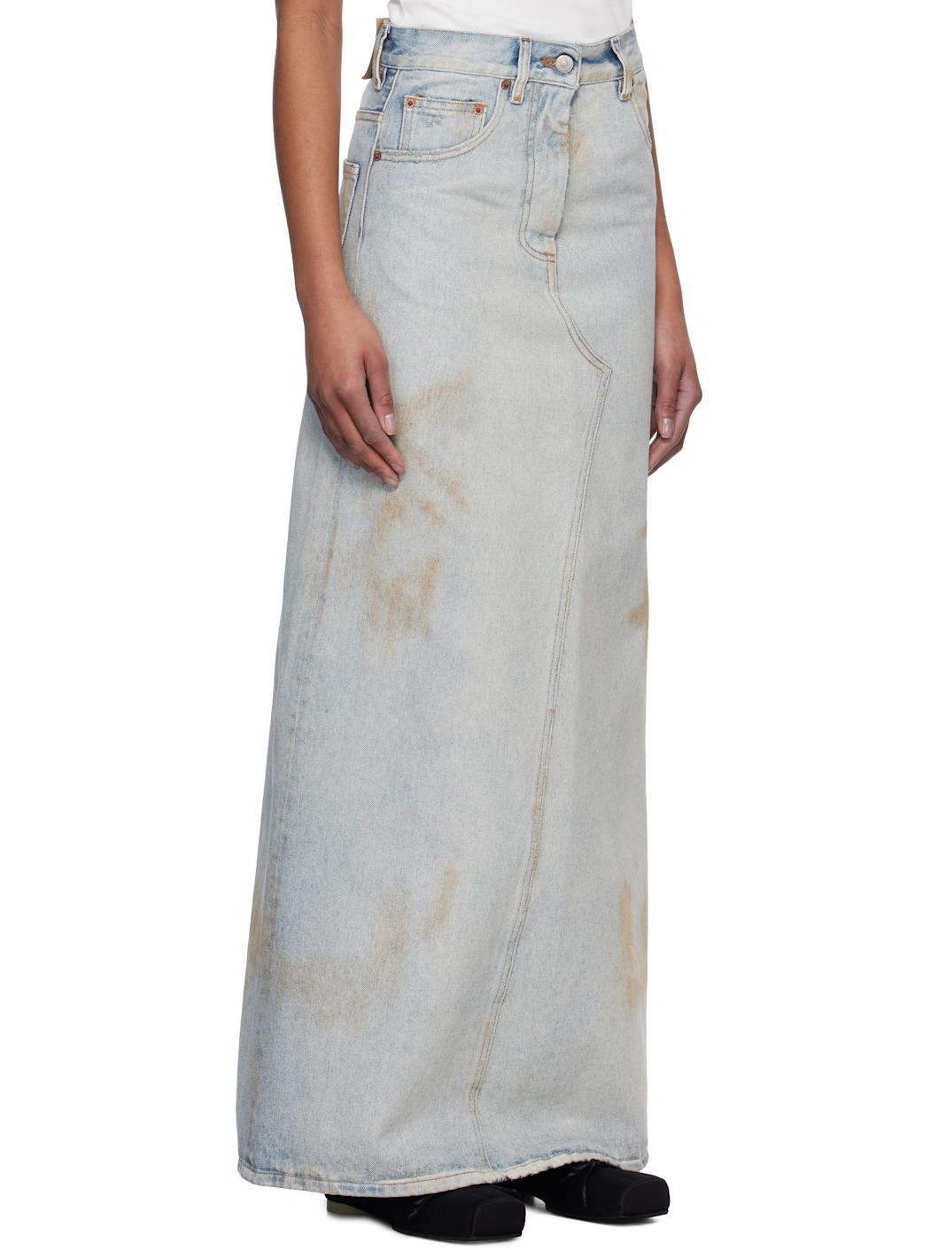 Blue Distressed Denim Maxi Skirt - 2