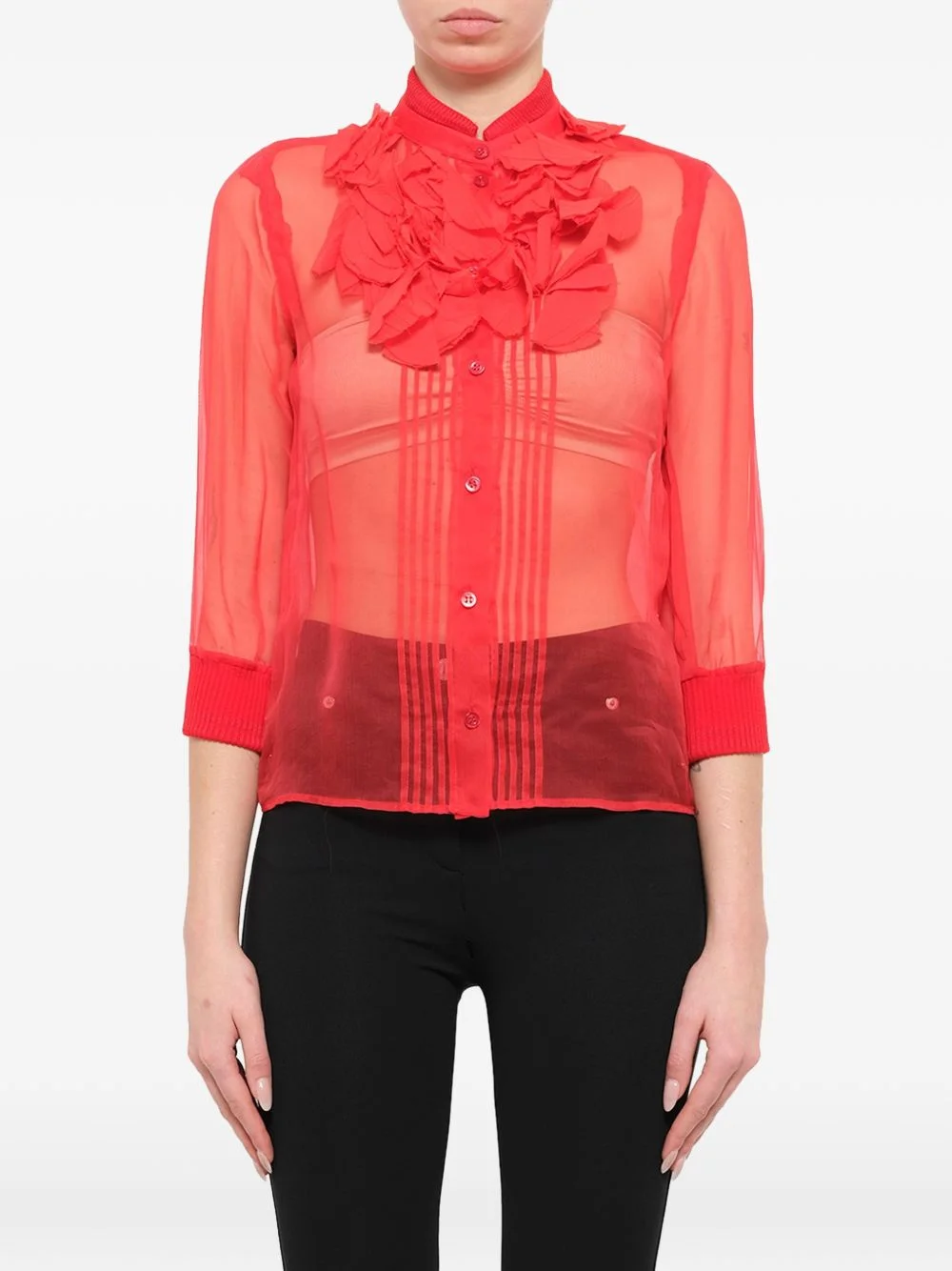 sheer frill fitted shirt - 1