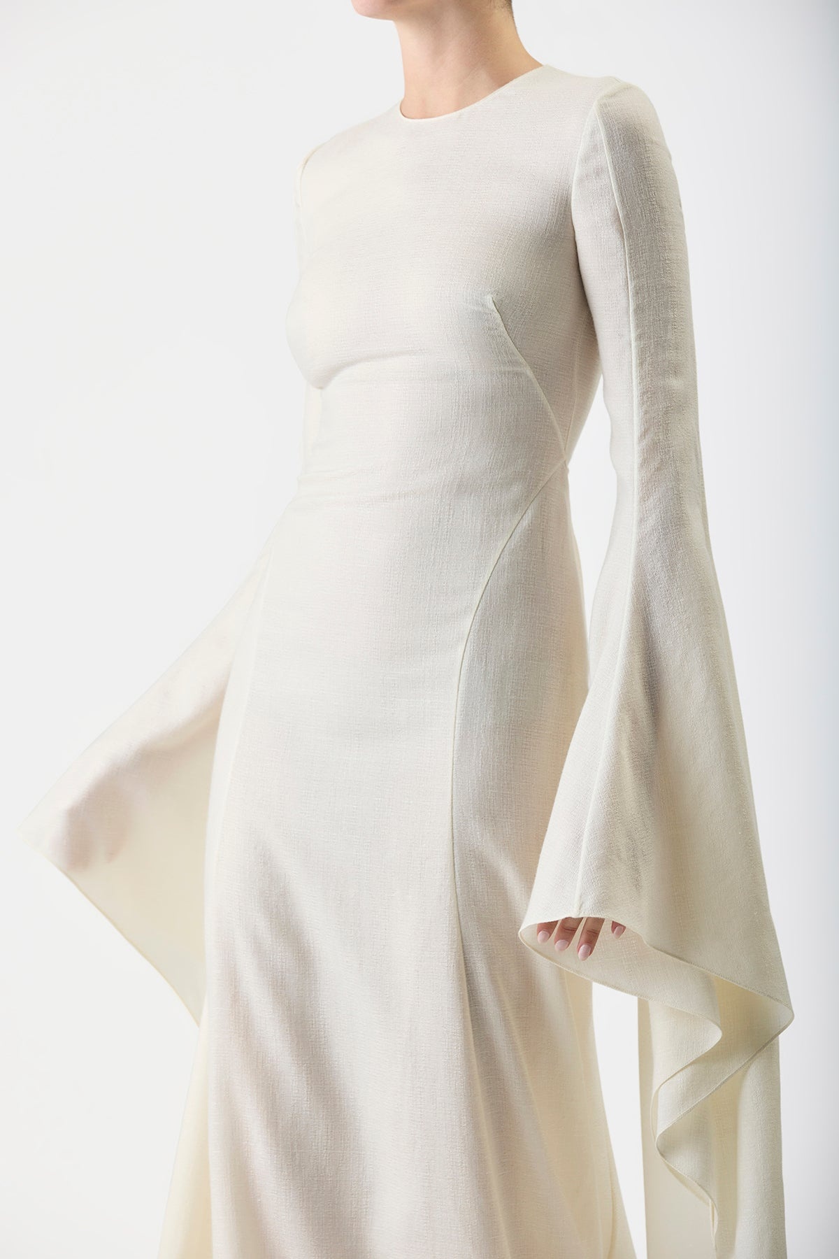 Sigrud Draped Dress in Silk Wool Gauze - 5