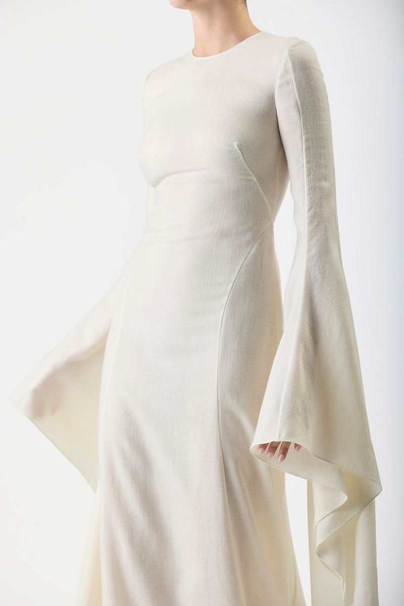 Sigrud Draped Dress in Silk Wool Gauze 5