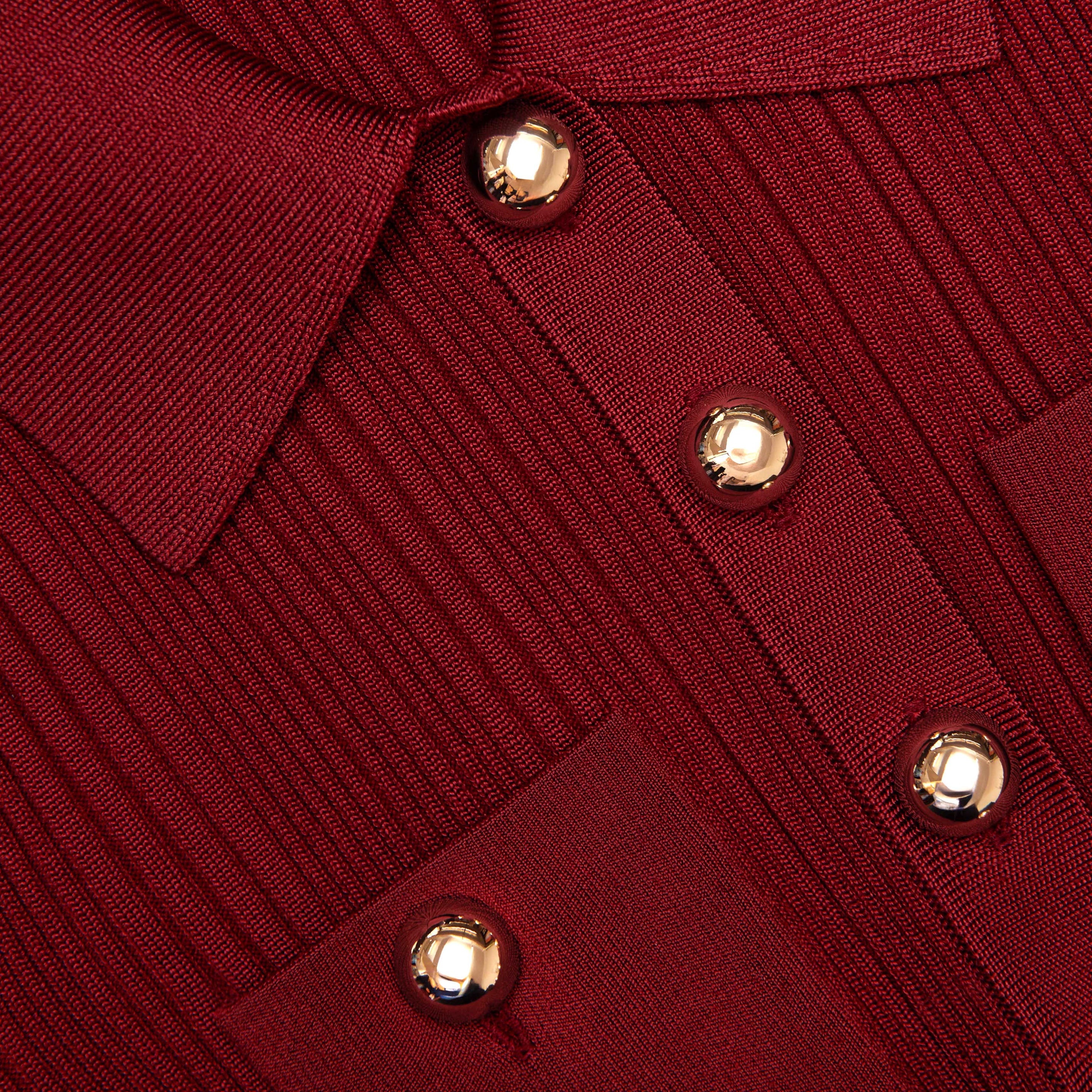 Burgundy Ribbed Knit Midi Dress - 5