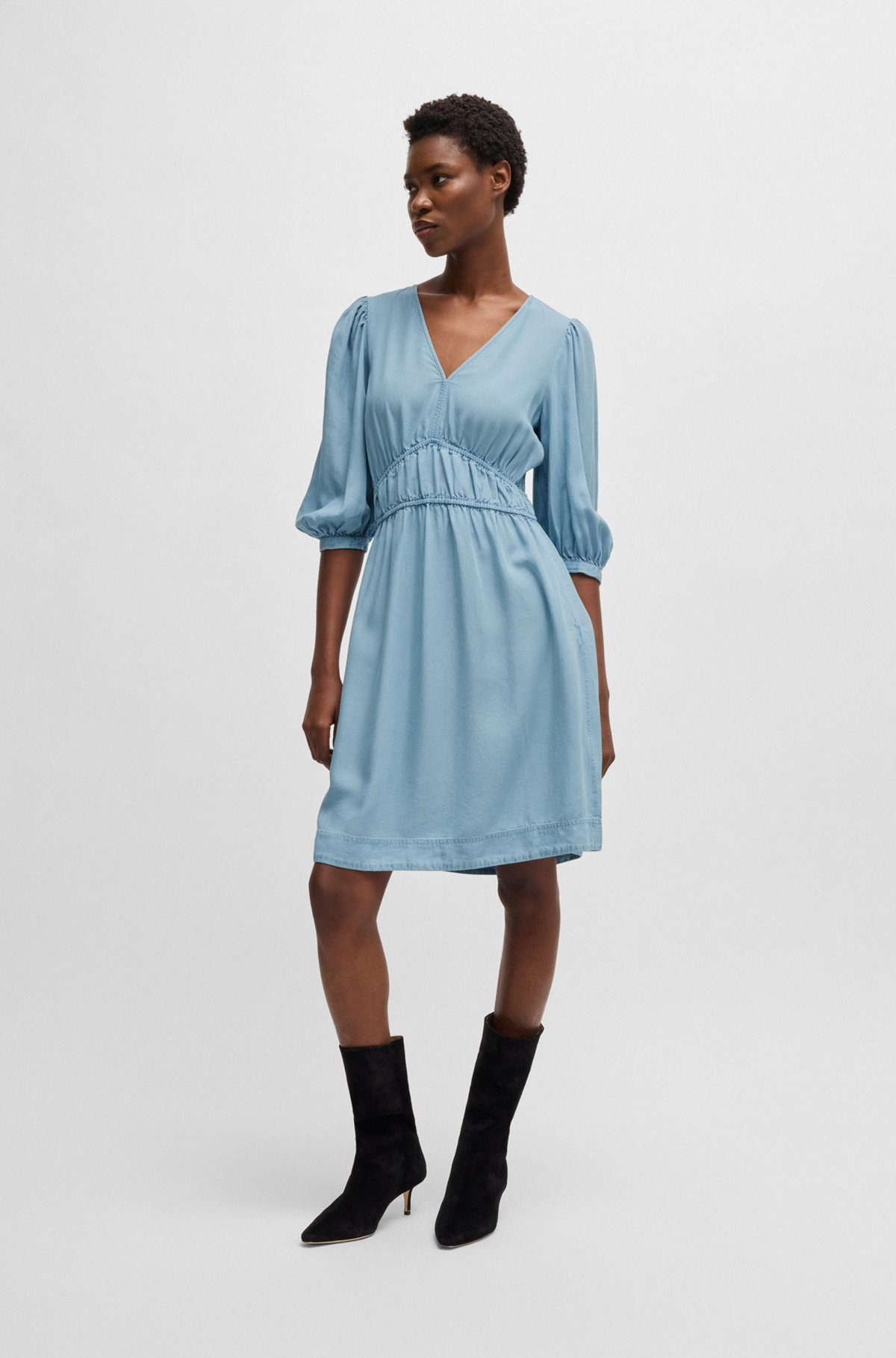 PUFF-SLEEVE DRESS WITH ELASTICATED WAIST - 3