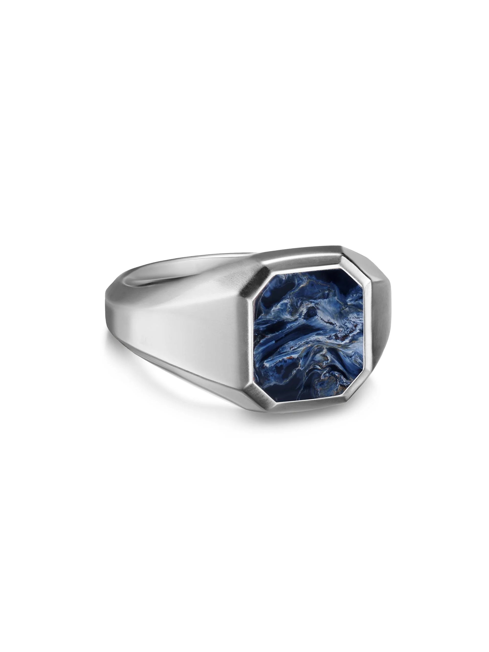 Men's Streamline Signet Ring in Sterling Silver - Pietersite - 1