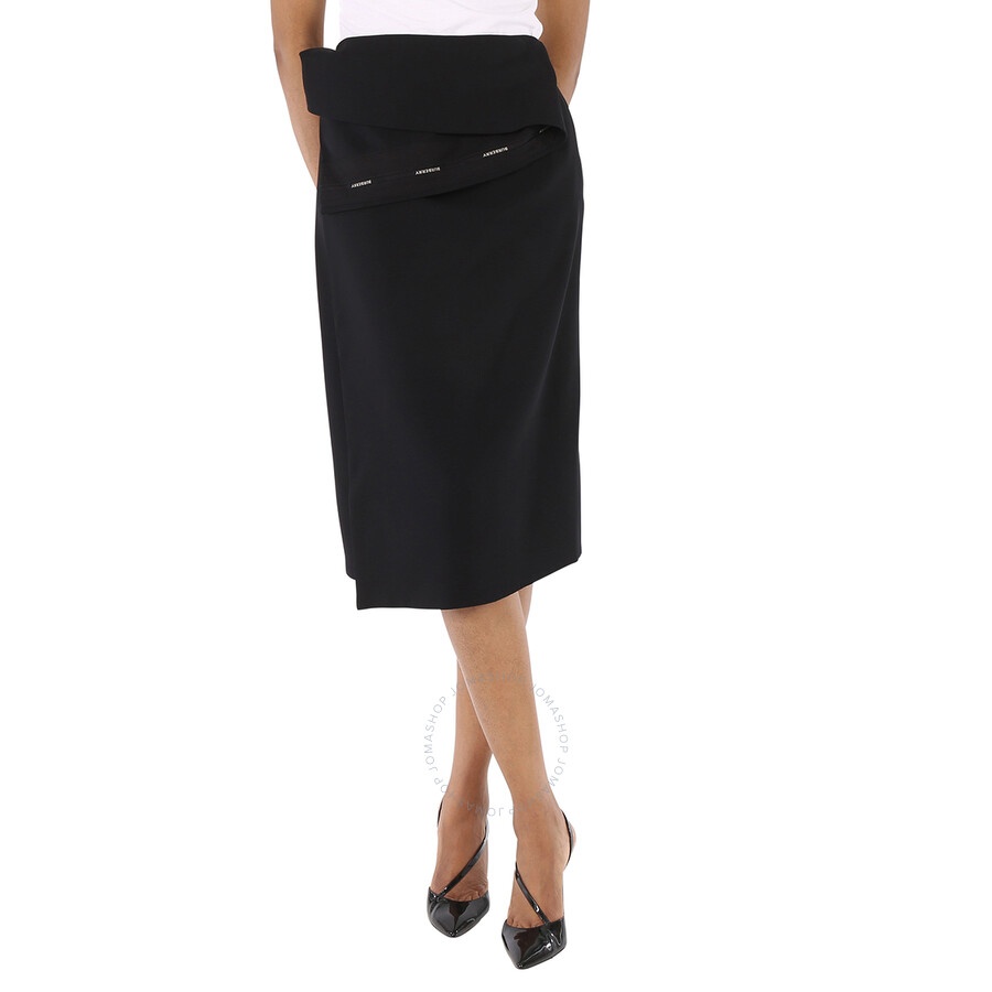 Burberry Ladies Black Asymmetrical Wrap Midi Skirt - 3