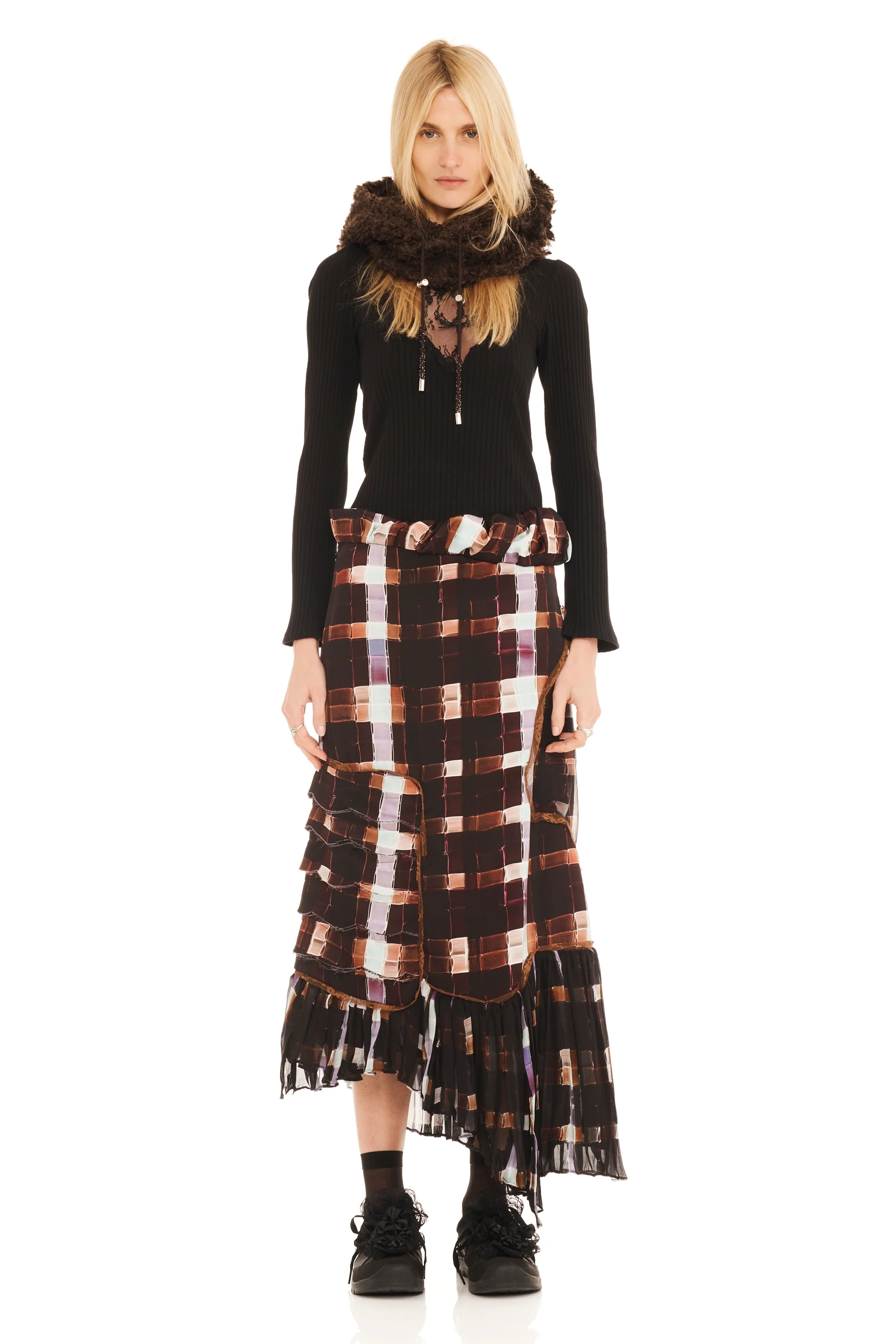 CHOCOLATE PAINTED PLAID LILY SKIRT - 1
