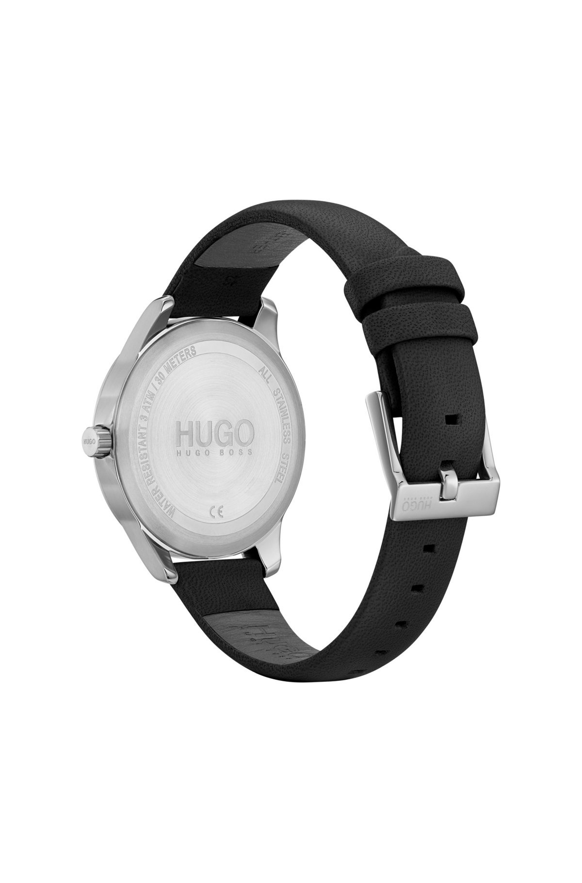 LEATHER-STRAP WATCH WITH EMBOSSED-DOT REVERSE-LOGO DIAL - 3