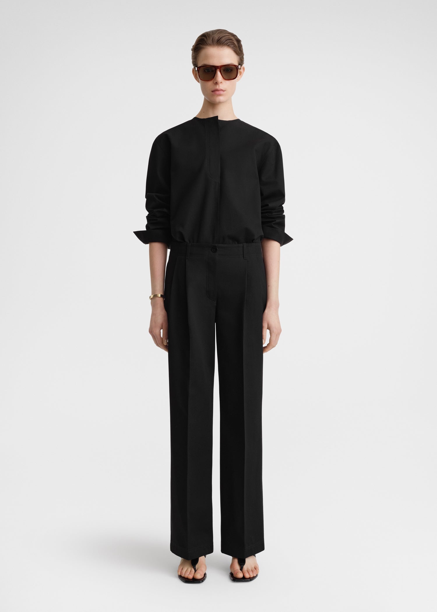 Collarless cotton-twill shirt black - 2