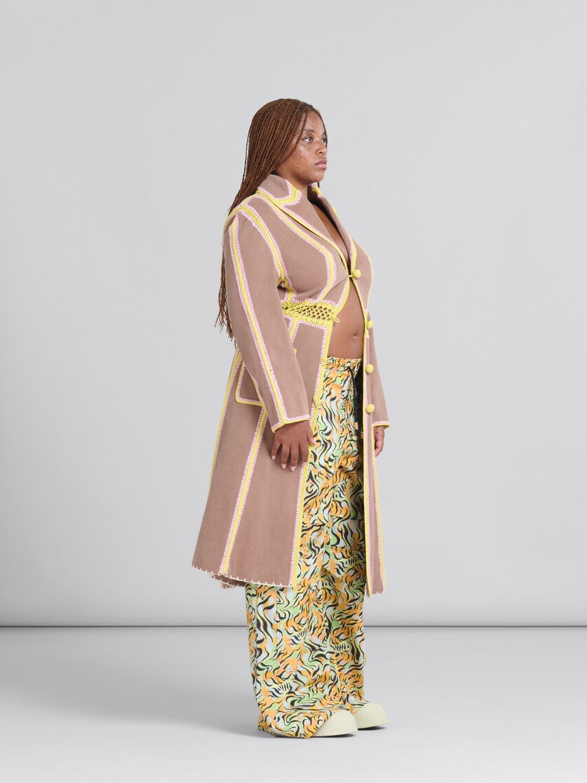 BROWN ORGANIC DENIM COAT WITH CROCHET DETAILS - 5