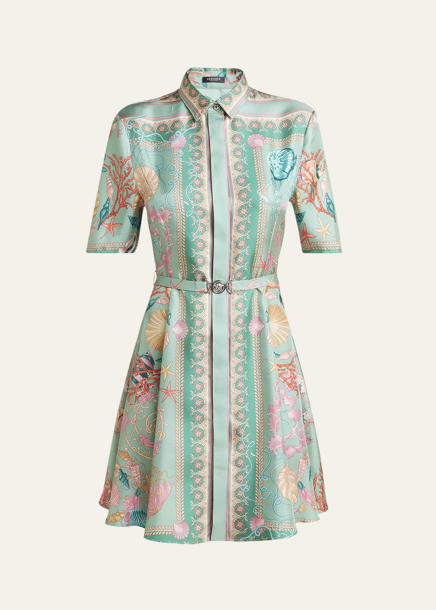 Underwater Barocco Foulard Belted Silk Twill Dress - 1