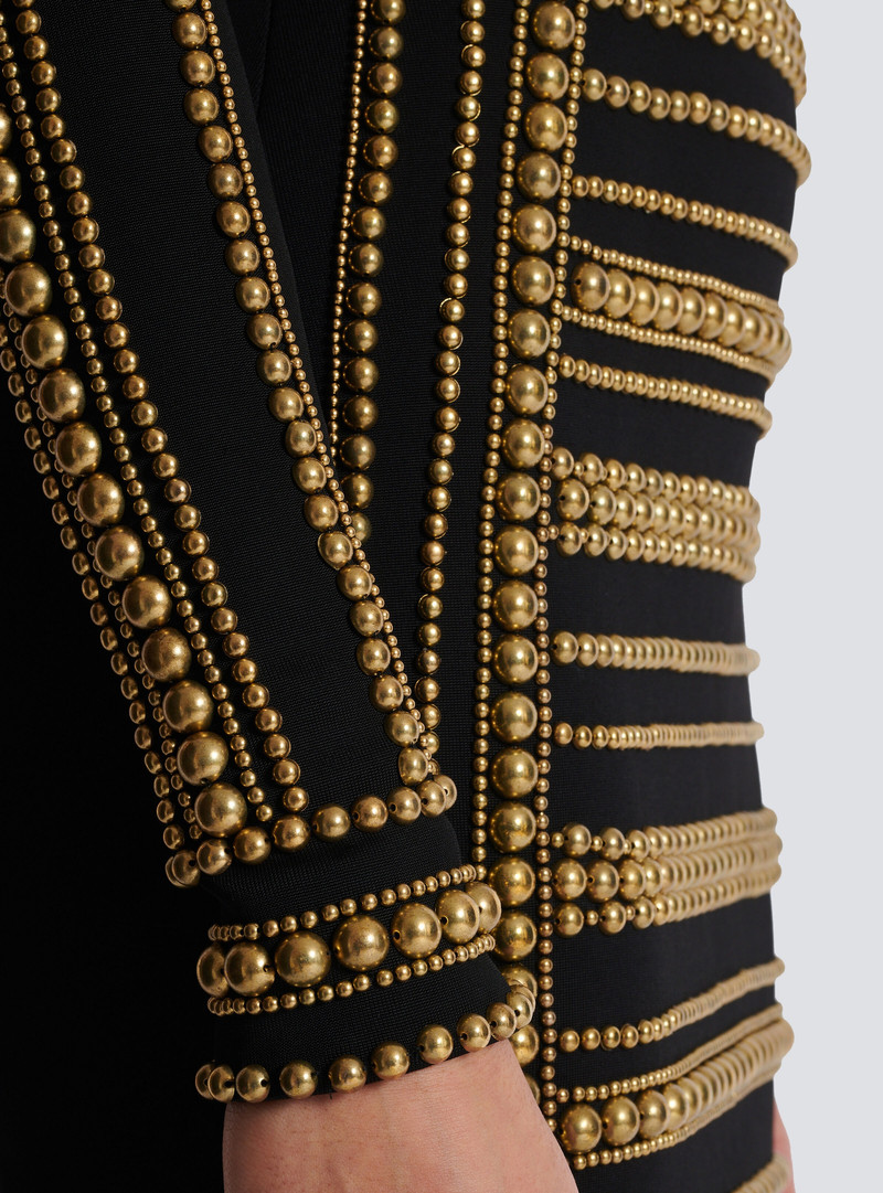 Short gold bead-embroidered dress 9