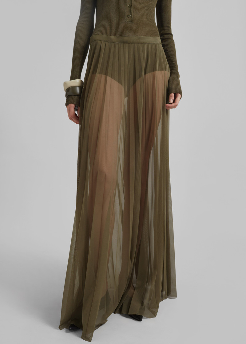 Vallen Pleated Mesh Maxi Skirt - Khaki 6