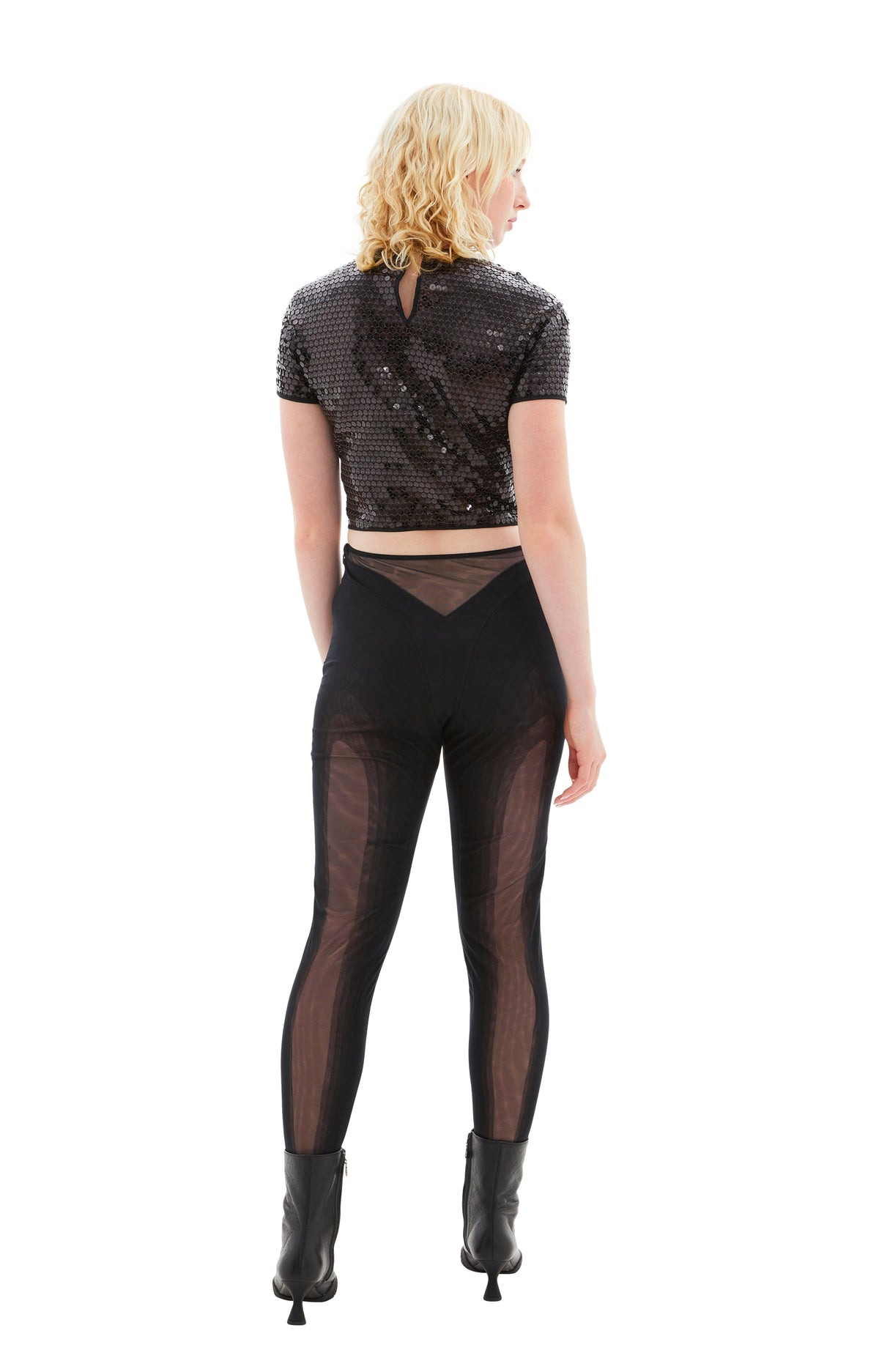 TULLE STRETCH TOP WITH SEQUINS (BLACK) - 5