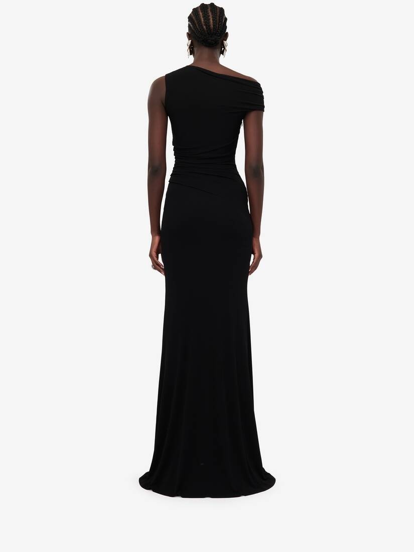 Women's Asymmetric Crystal Knot Evening Dress in Black - 4