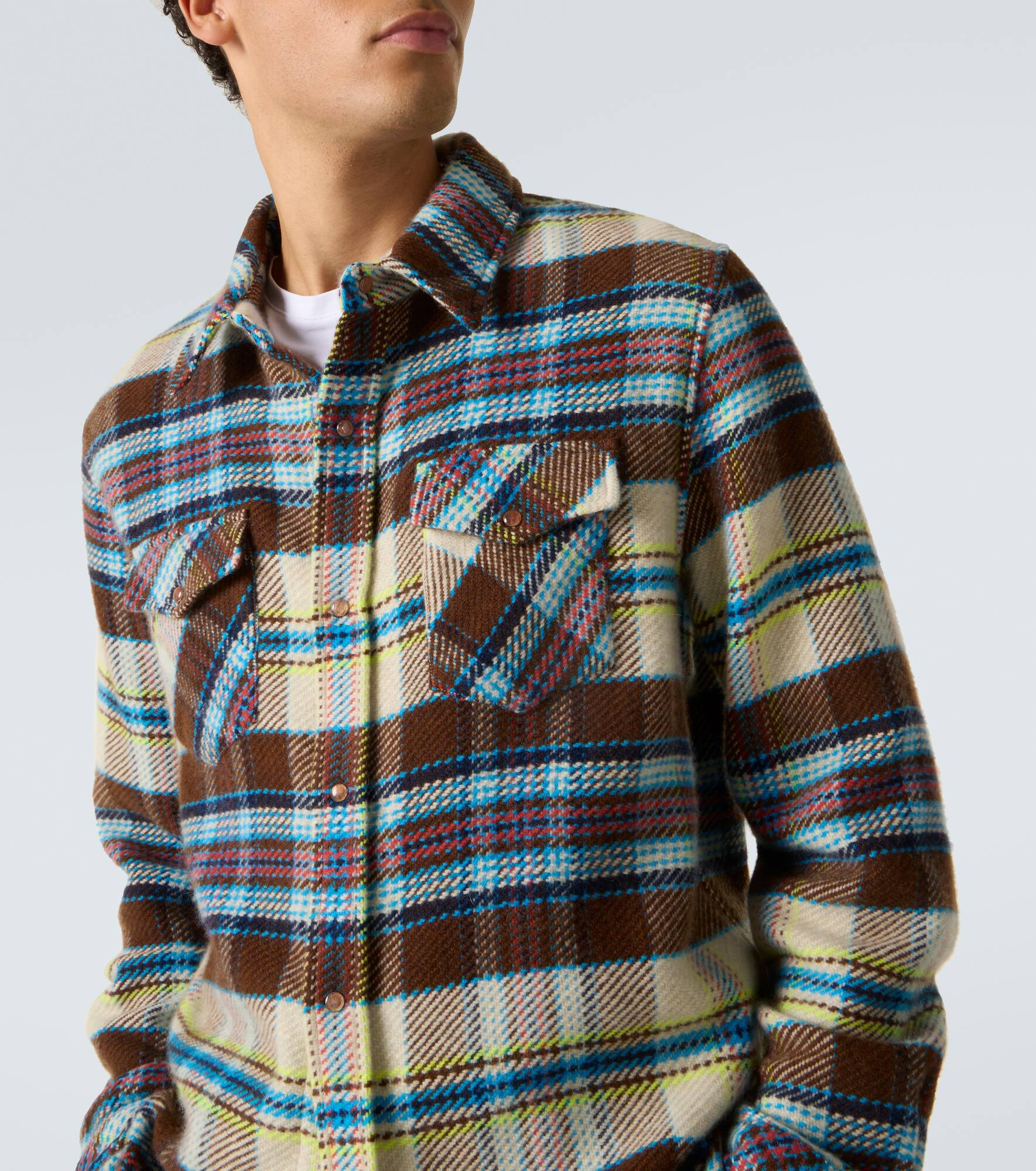 Plaid cashmere shirt with sunstone - 5