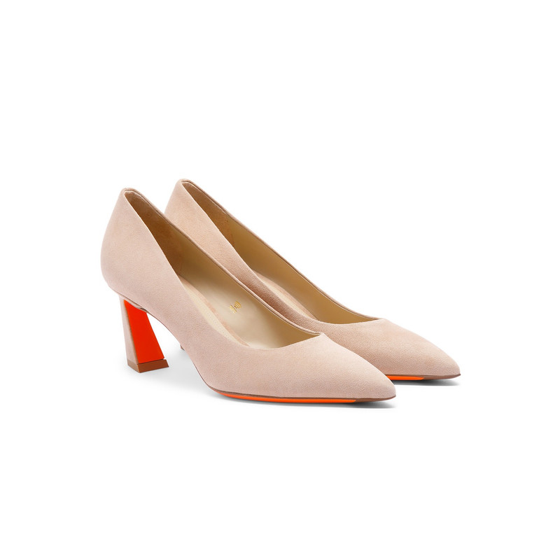 Santoni Women's pink suede mid-heel pump outlook