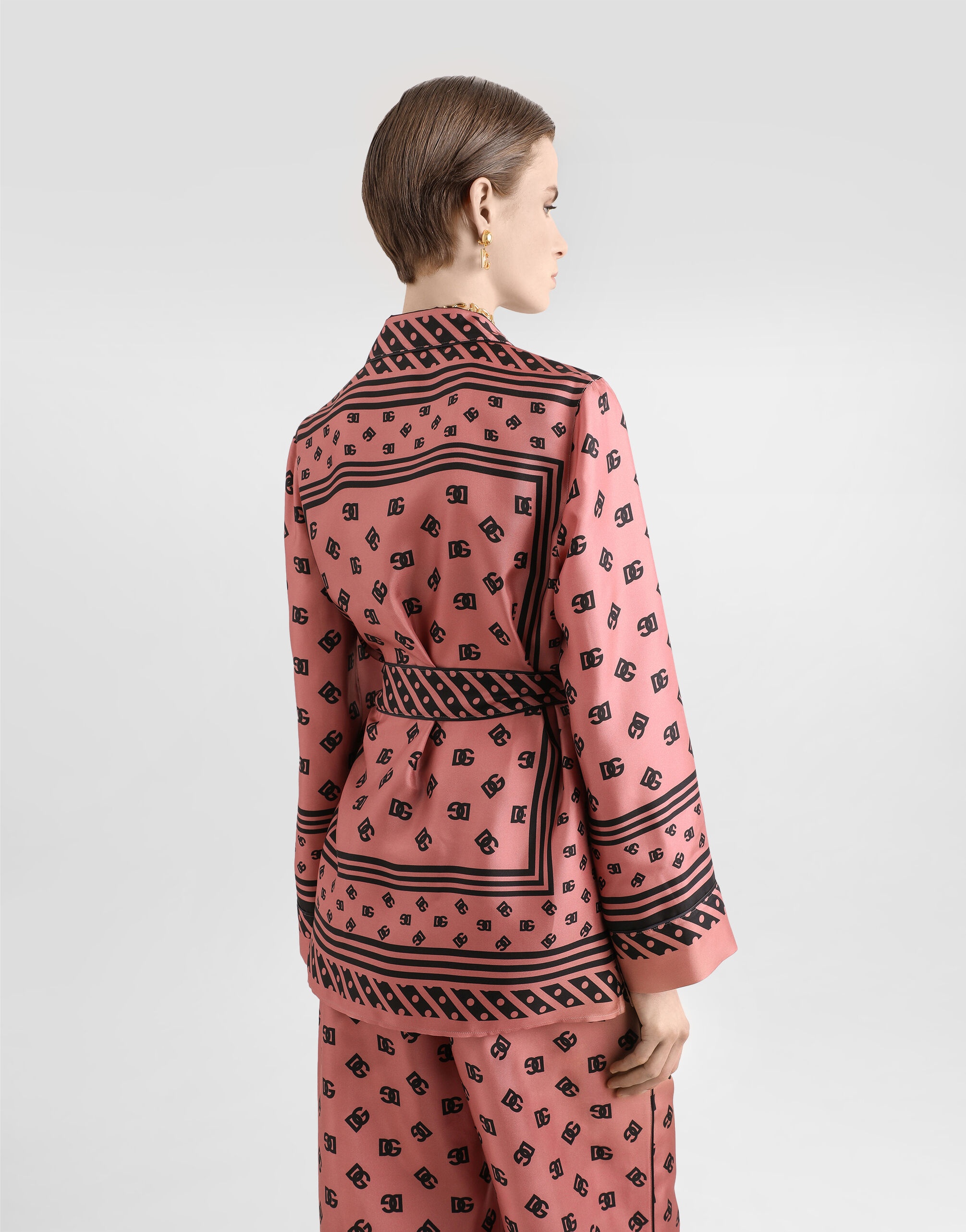 Silk twill pajama shirt with all-over DG logo scarf print - 5
