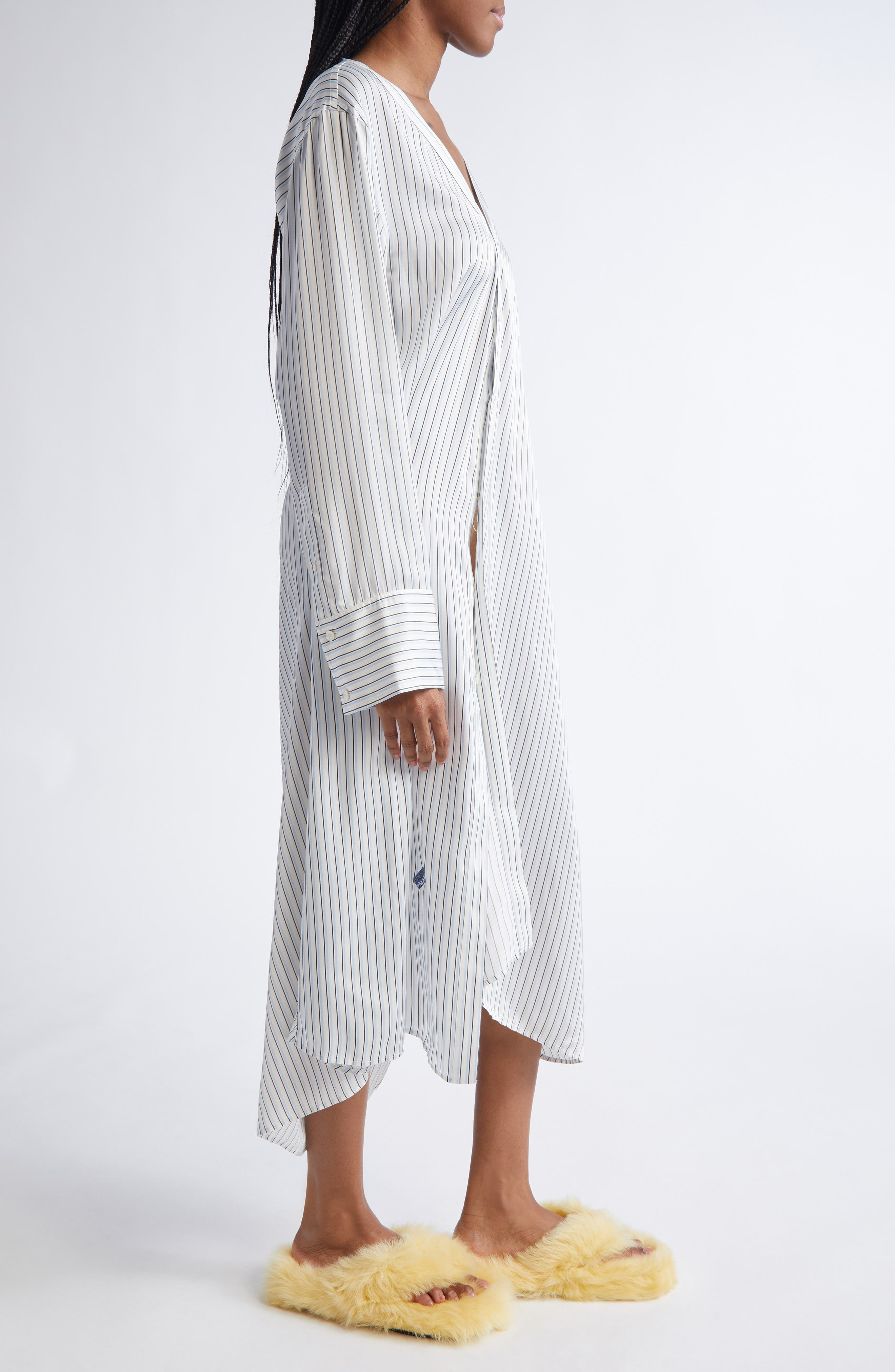 Acne Studios Dothy Stripe Long Sleeve Asymmetric Cotton Midi Shirtdress in Blue/White at Nordstrom - 3