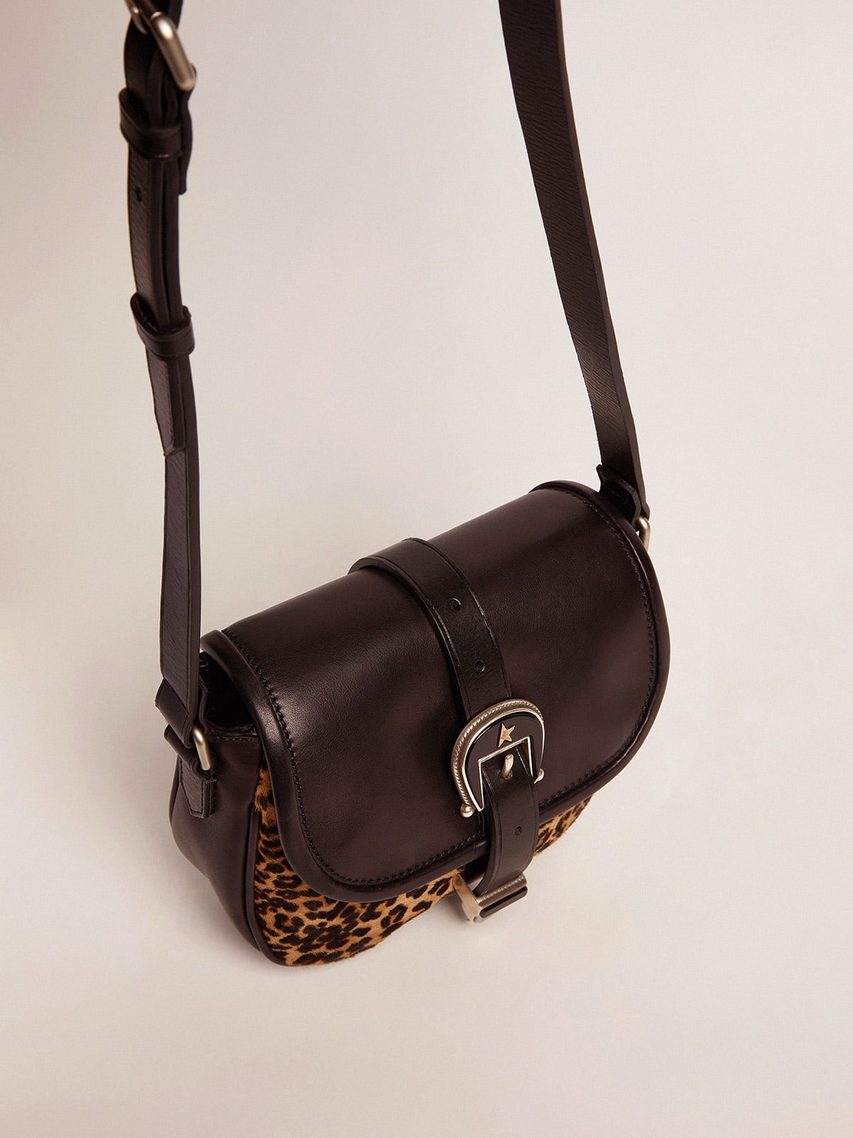 Small Rodeo Bag in black leather and leopard-print pony skin - 2