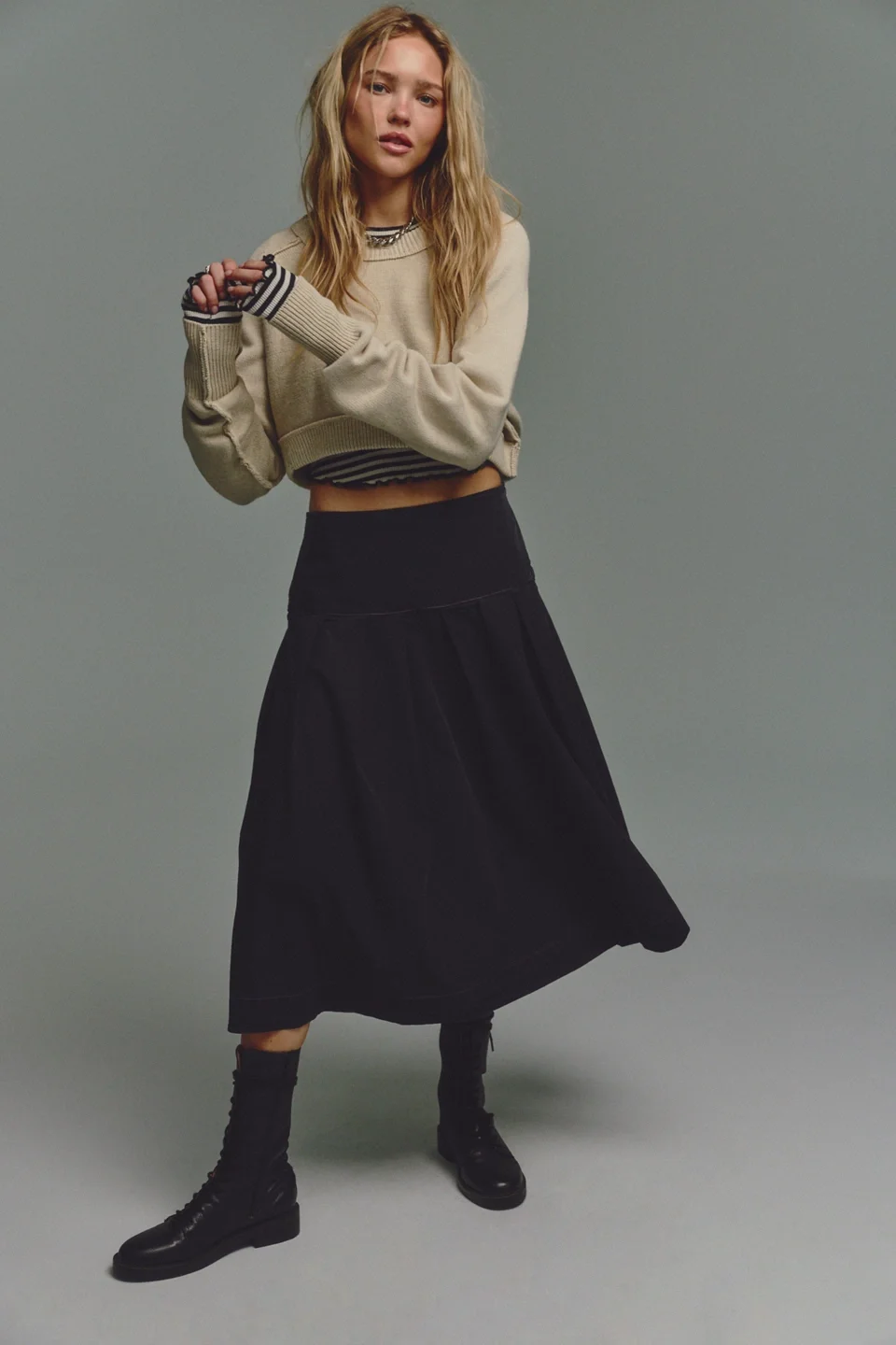 We The Free Skipper Pleated Chino Midi Skirt - 1