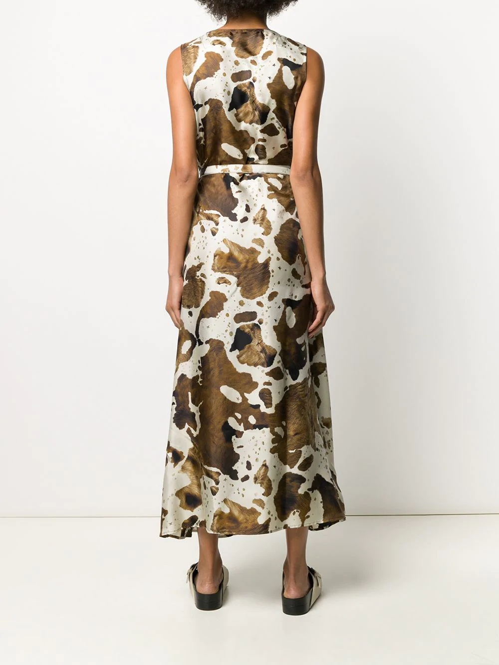 cow hide-print sleeveless wrap dress - 4