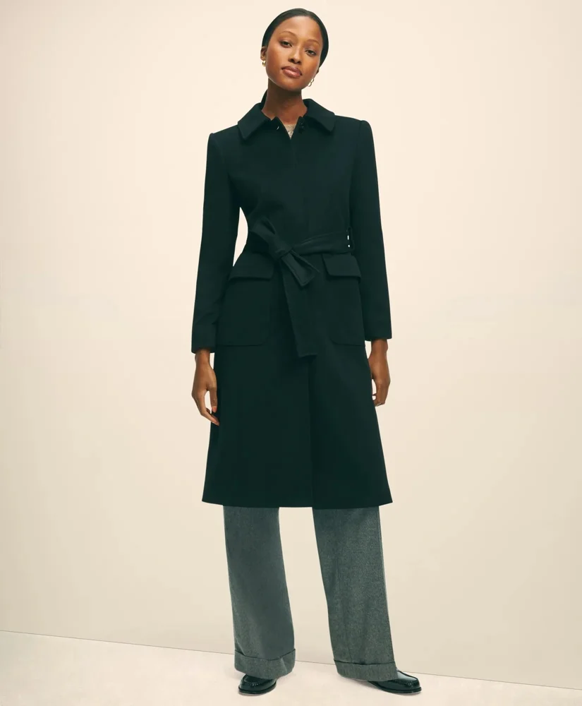 Brushed Wool Twill Wrap Coat - 1