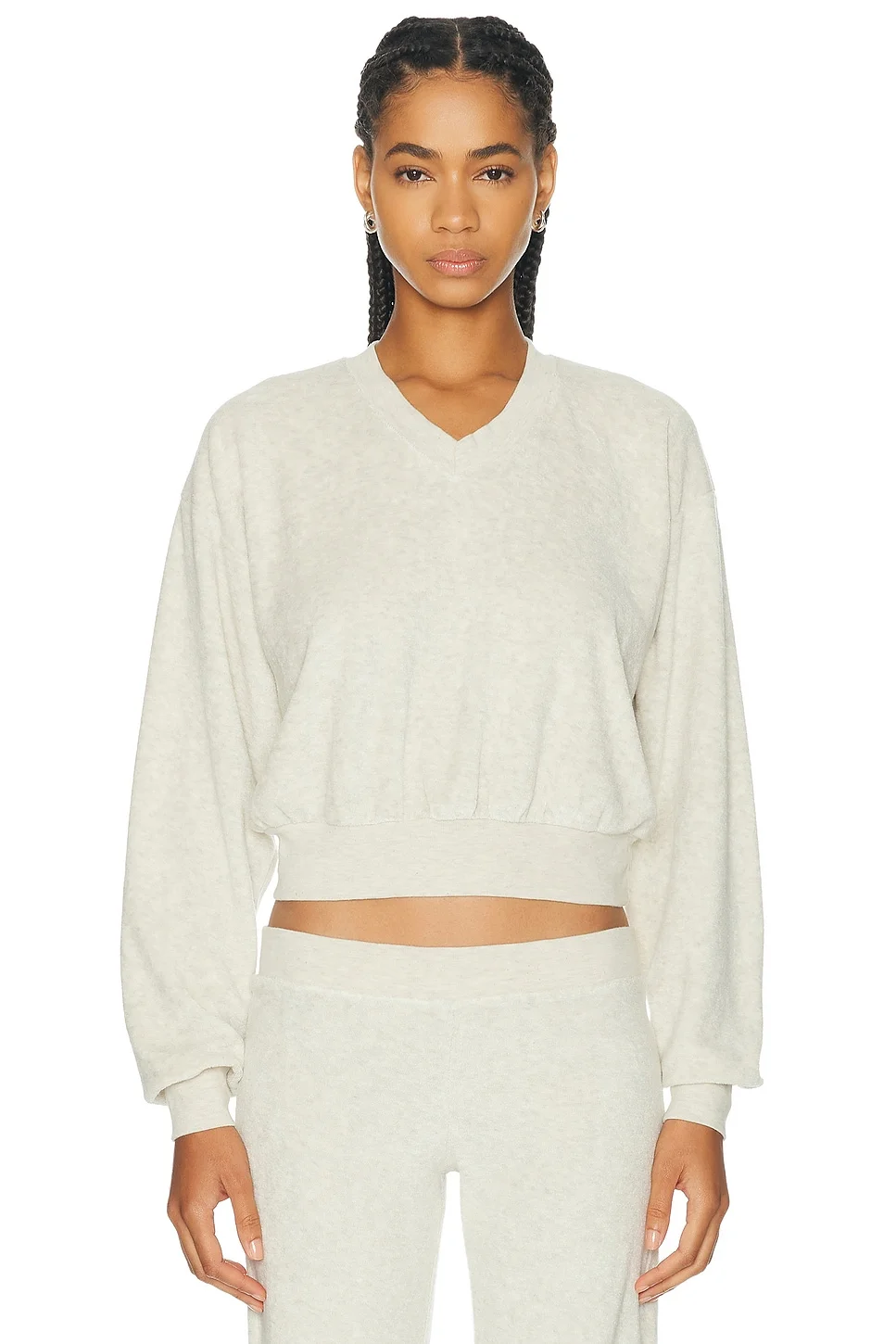 Cropped V-Neck Terry Sweatshirt - 1