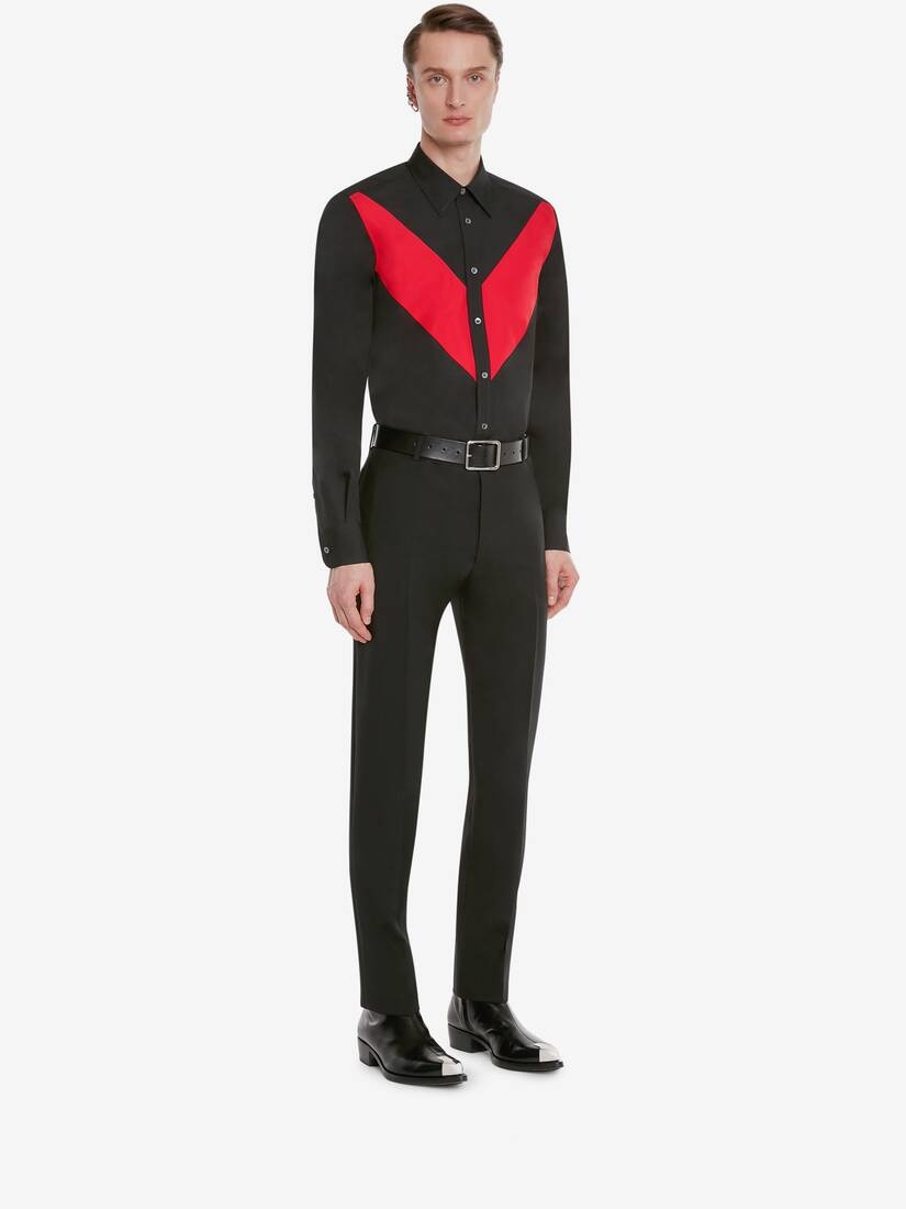 Men's Cotton Poplin Chevron Shirt in Black - 3