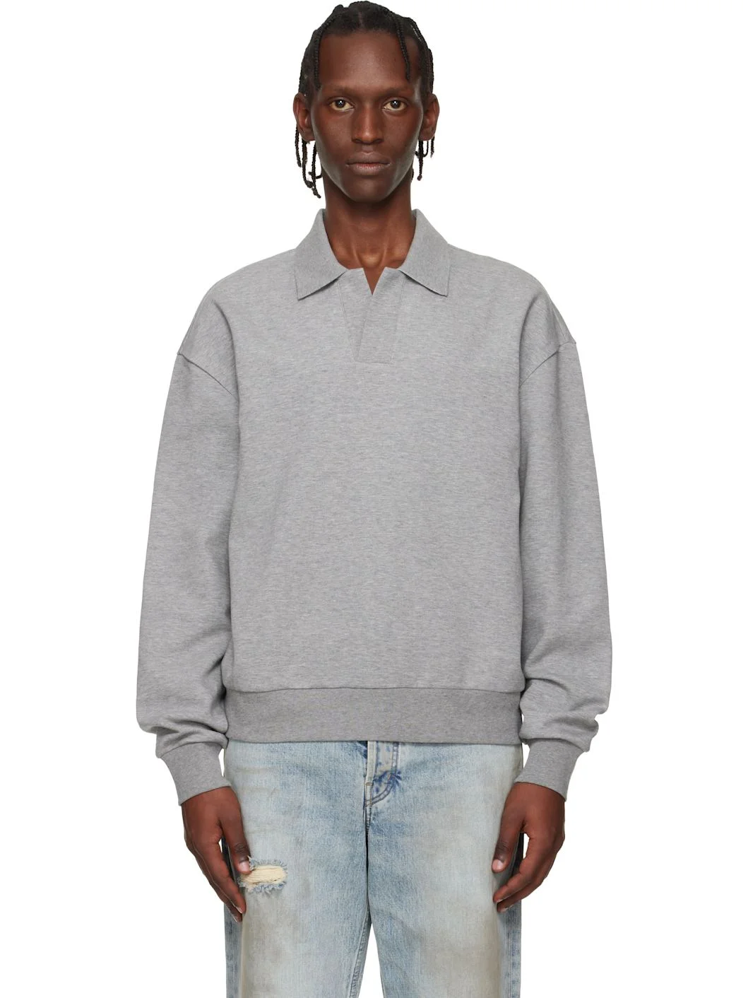 Gray Open Placket Polo - 1